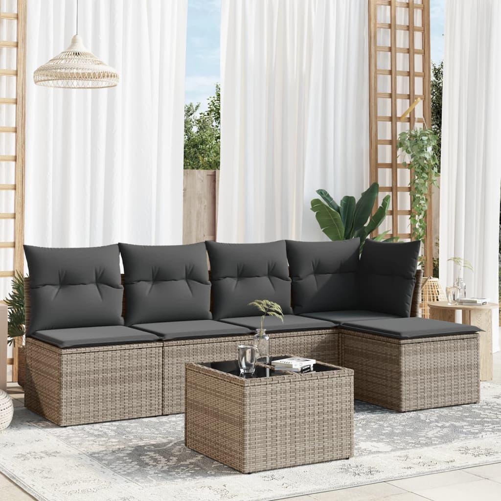VIDAXL Salon de jardin 6 pcs avec coussins gris resine tressee