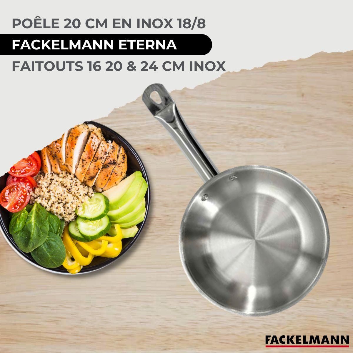 Fackelmann Set 1 poêle 20 cm en inox et 1 couvercle verre, 3 faitouts inox 16, 20 et 24 cm Fackelmann Eterna