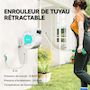 Voir la diapositive 5 : OUTSUNNY Dévidoir mural enrouleur automatique pivotant 180° tuyau 35 + 2 m avec lance arrosage 7 modes support mural intégré gris clair bleu