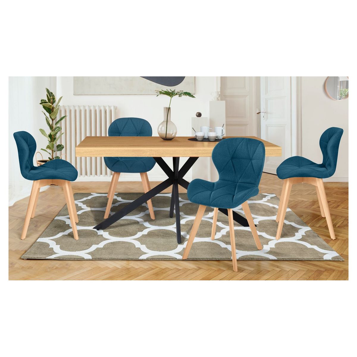 Lot de 4 chaises en tissu style scandinave pieds bois massif GAYA