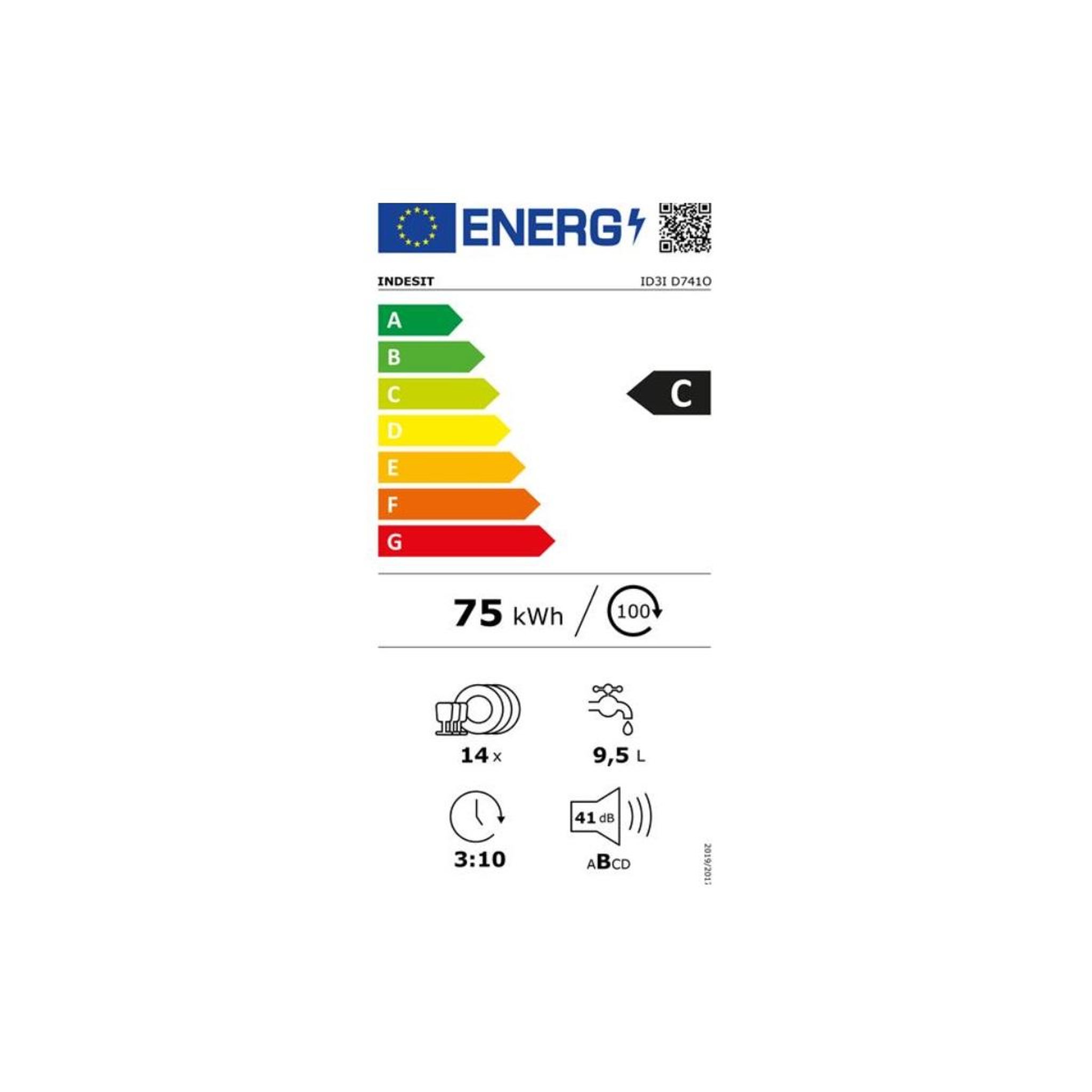 Voir la diapositive 2 : Indesit Lave-vaisselle 60cm 14 couverts 41db tout intégrable - ID3ID741O