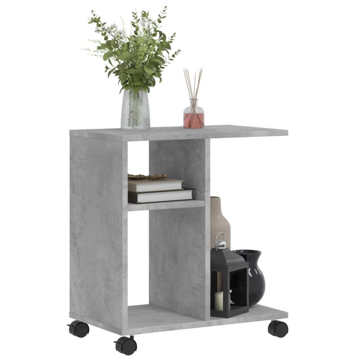 VIDAXL Table d'appoint avec roues gris beton bois d'ingenierie