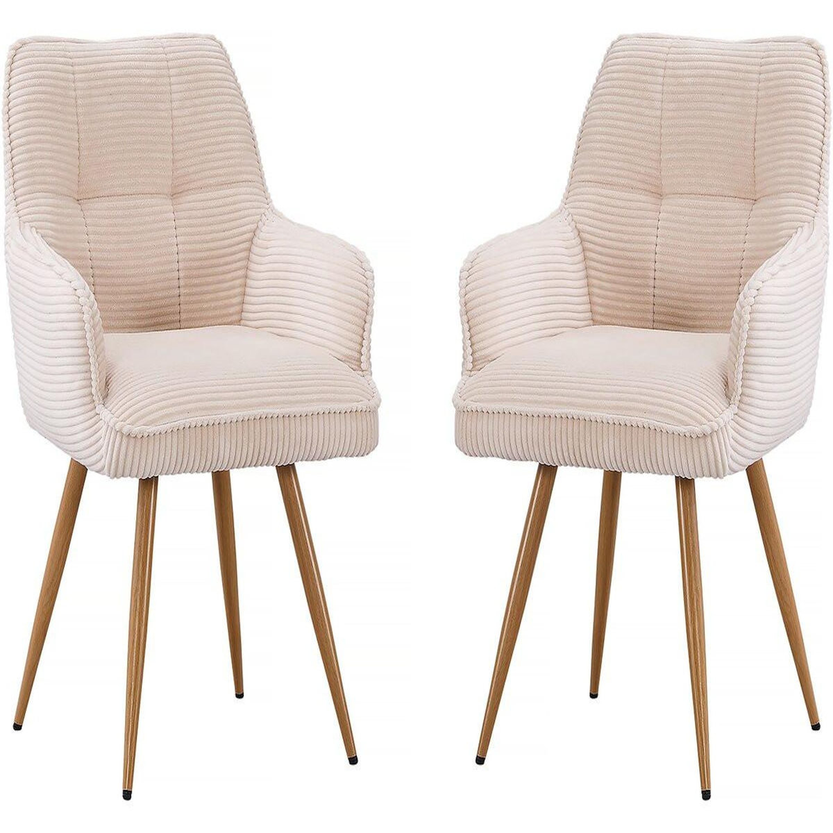 Habitat et Jardin Lot de 2 chaises en velours côtelé   Mayra  - 60 x 56 x 88 cm - Beige