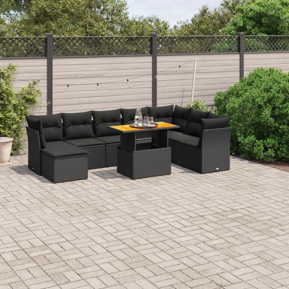 VIDAXL Salon de jardin 9 pcs avec coussins noir resine tressee