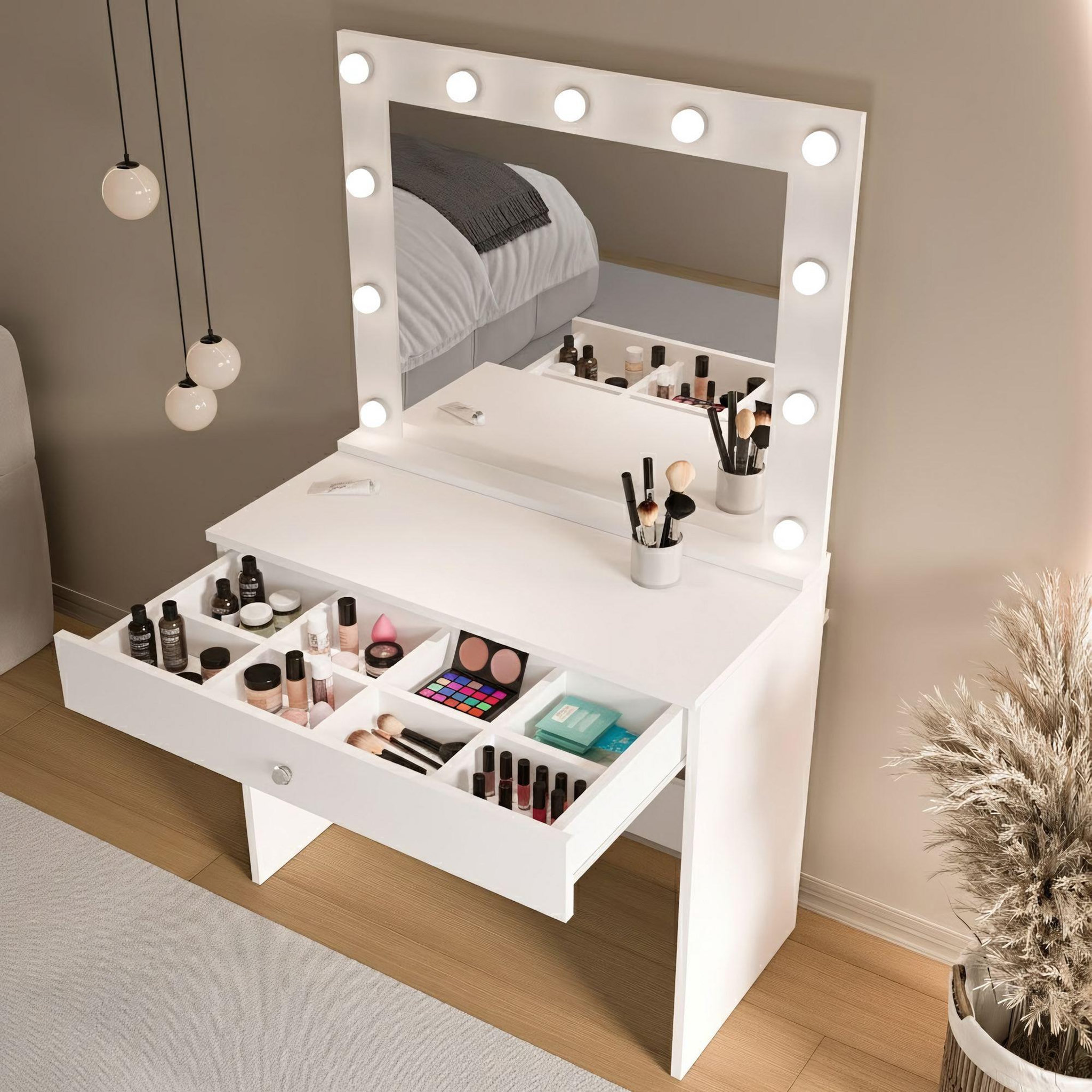 Voir la diapositive 4 : Habitat et Jardin Coiffeuse en bois   Monroe   - 80 x 147 x 42,5 cm - Blanc