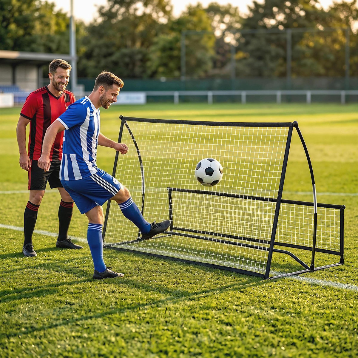 HOMCOM Filet de rebond football double face avec sac métal noir