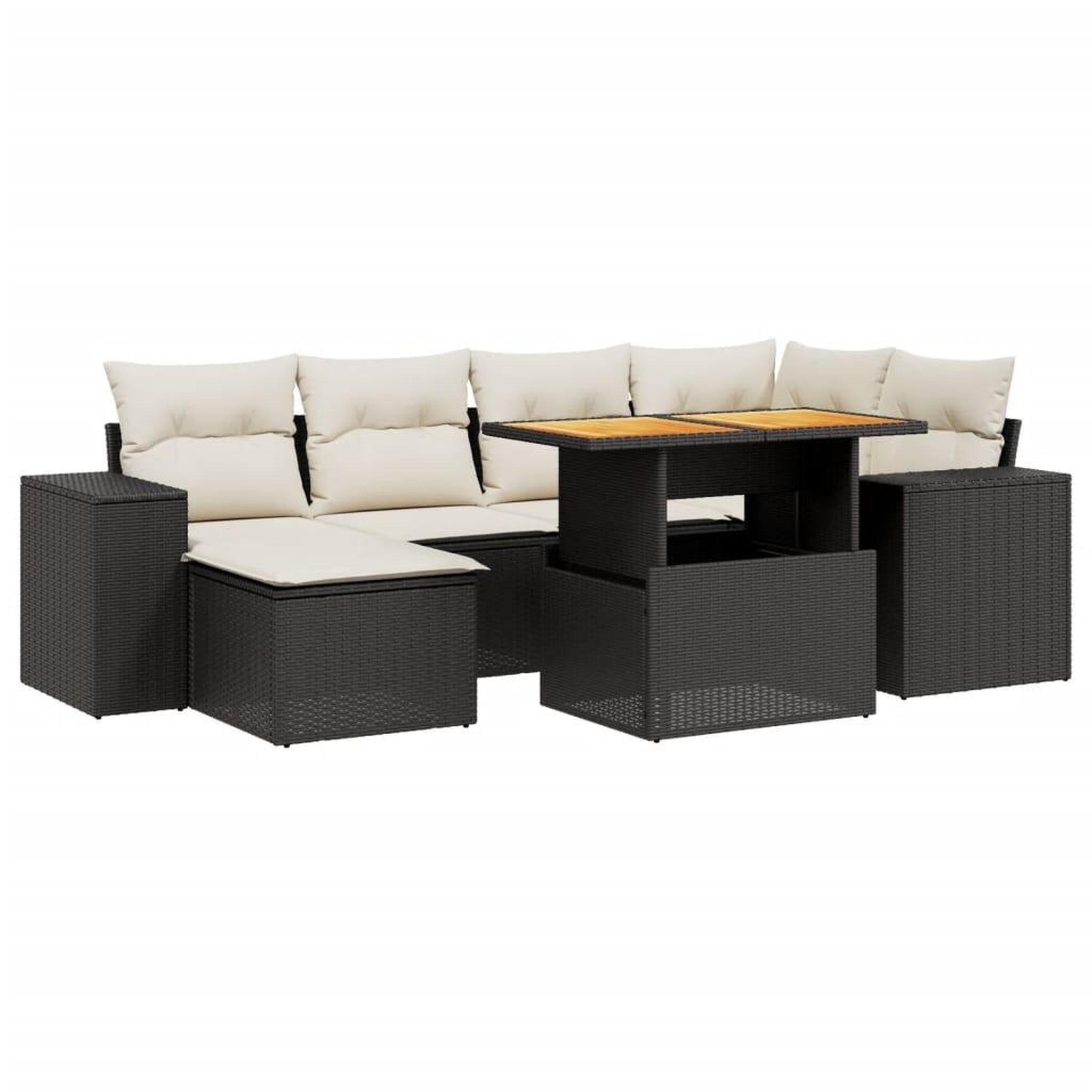 Voir la diapositive 2 : VIDAXL Salon de jardin 7 pcs avec coussins noir resine tressee