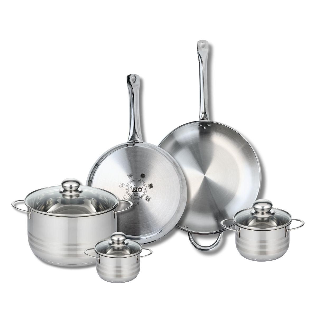 666 Barcelona Ensemble de 2 Poêles de cuisson 28 et 32 cm et 3 faitouts 12, 14 et 24 cm Elo Profi Brillant