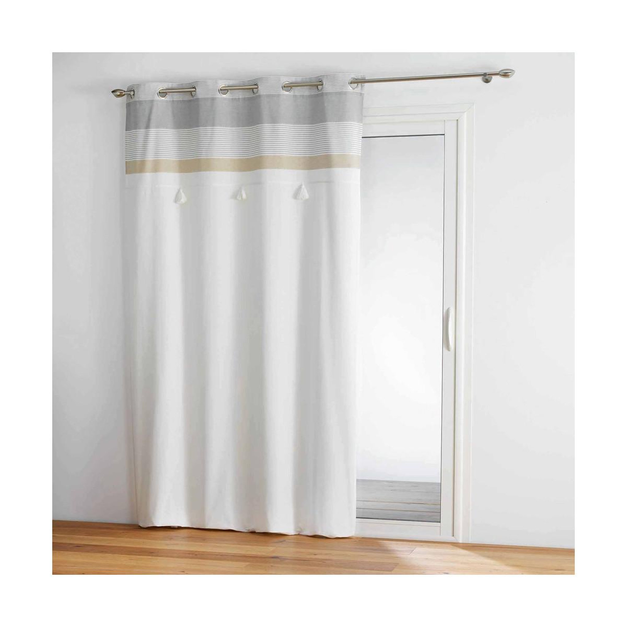 Douceur d'Intérieur Rideau à œillets avec pompons  iliade  140x240cm blanc & gris