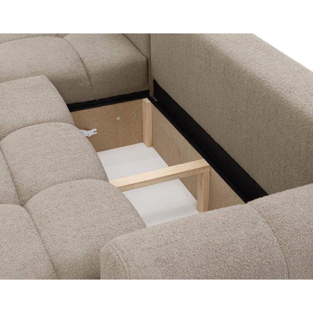 BEST MOBILIER Yulin - canapé d'angle gauche 4 places convertible avec coffre en tissu bouclette
