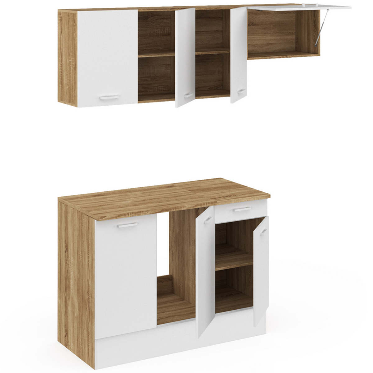 ID MARKET Cuisine complète 180 cm SUBTIL avec plan de travail 5 éléments bois et blanc