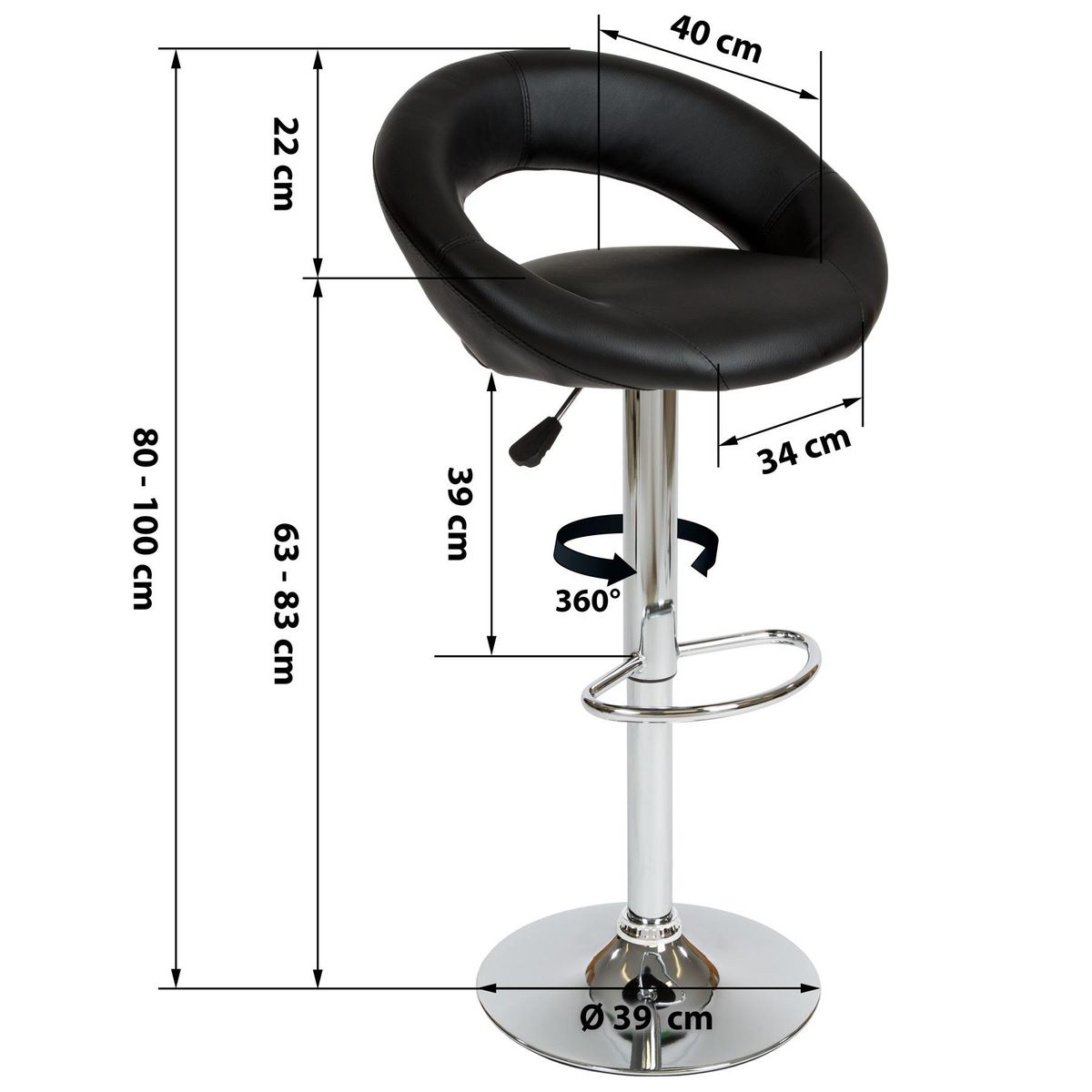tectake Lot de 2 tabourets de bar rembourré avec un dossier noir