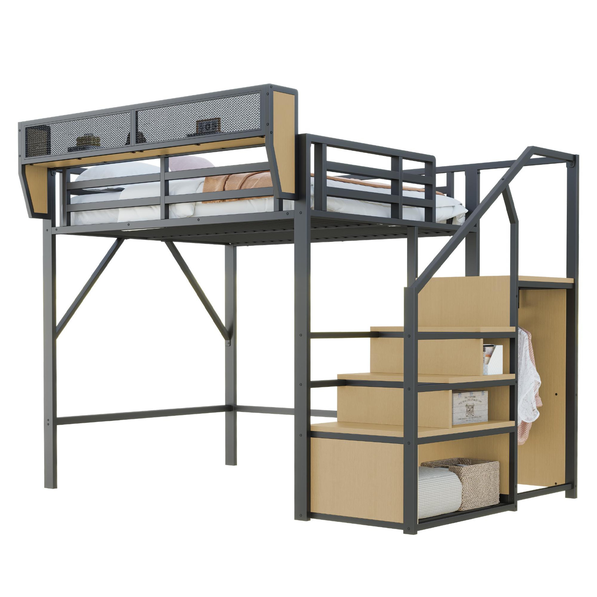 MERAX Lit mezzanine 140x200cm. Coloris disponibles : Blanc, Noir
