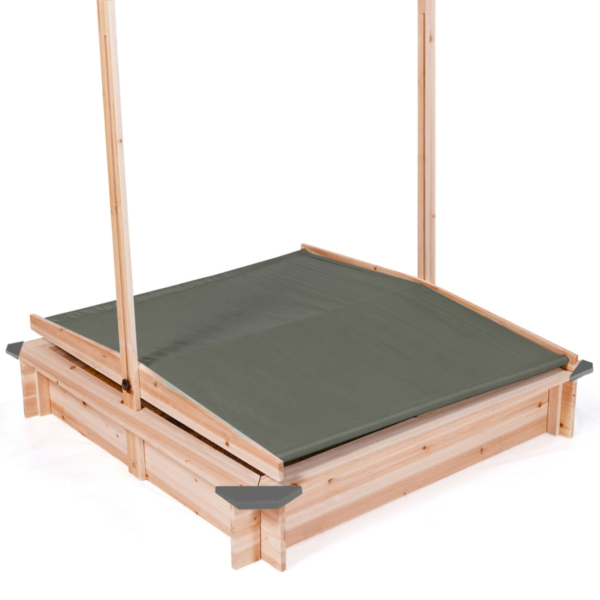 ID MARKET Bac à sable KIDS bois avec toit ouvrant gris