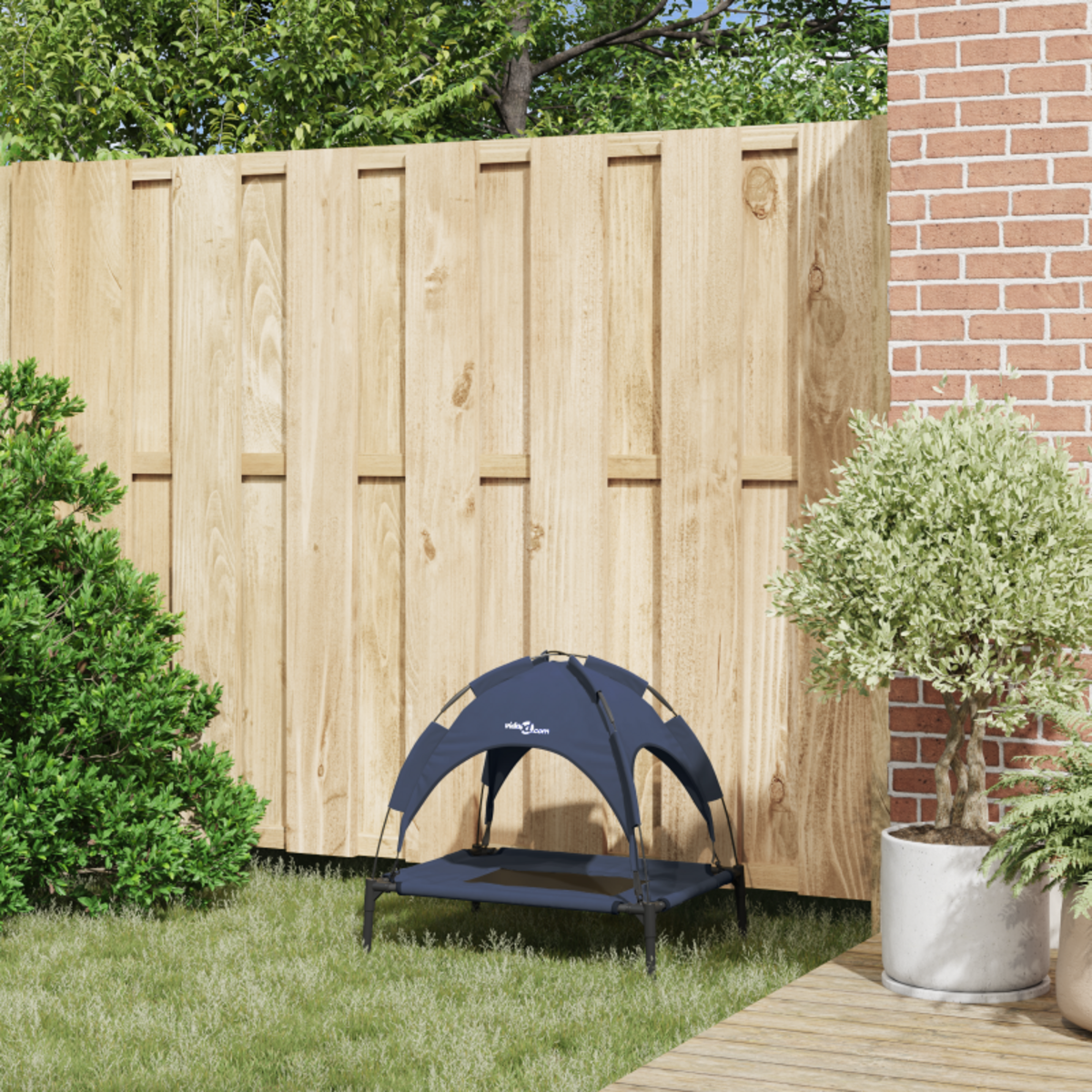 VIDAXL Lit pour chien surélevé avec toit amovible bleu marine