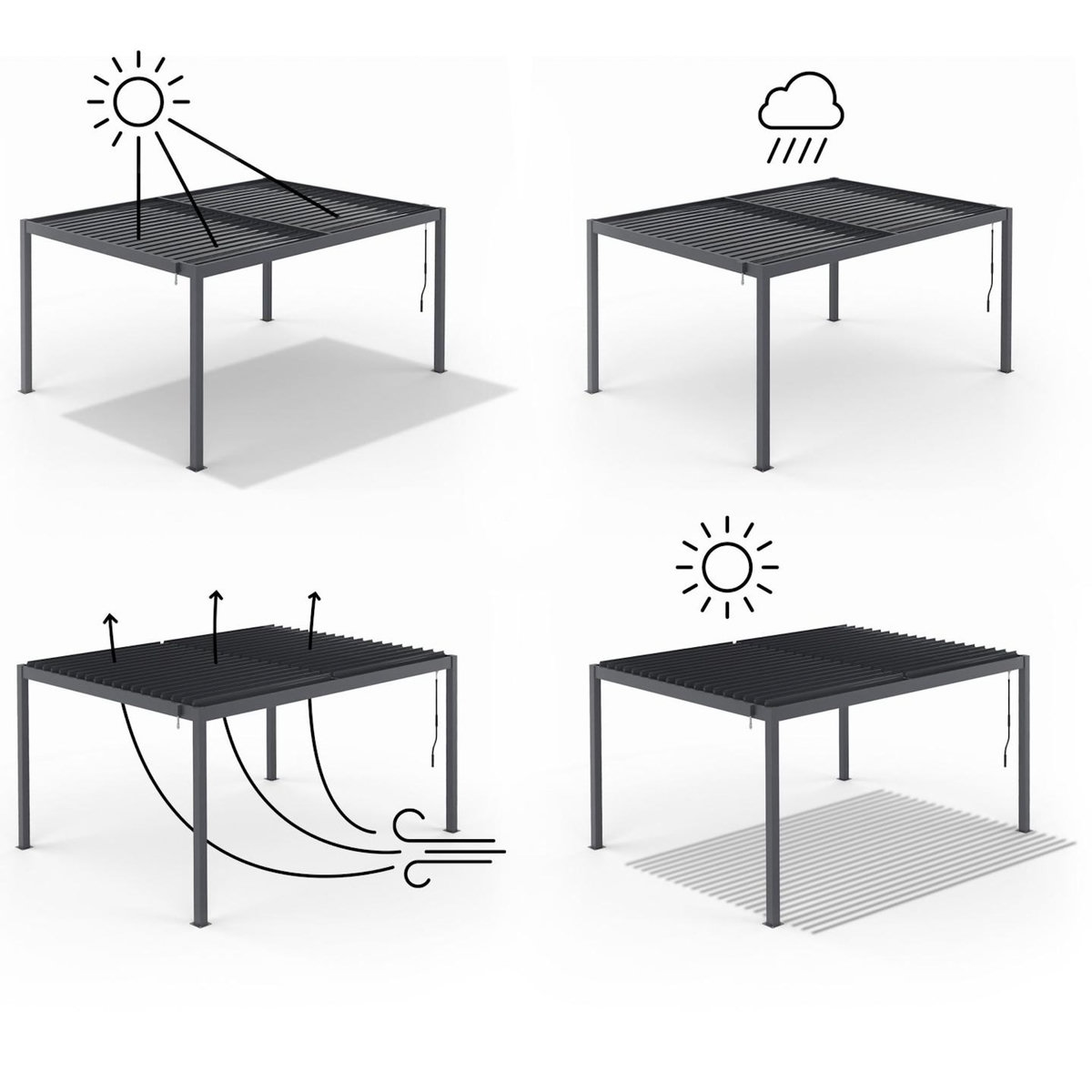 ID MARKET Pergola bioclimatique lames orientables acier 3x4 M gris anthracite