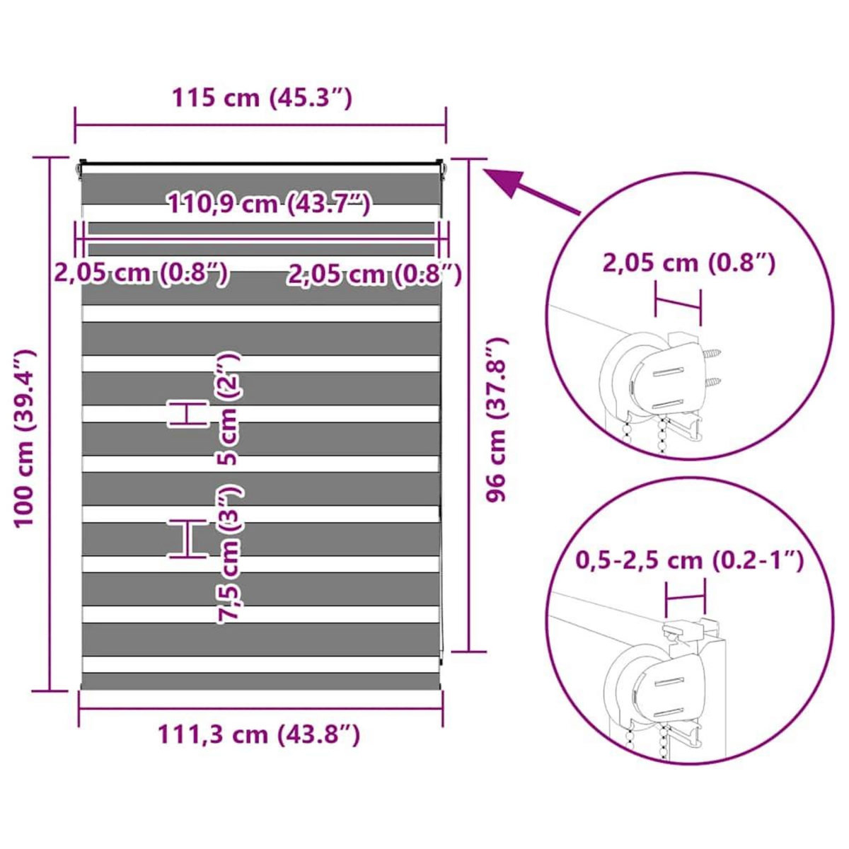 VIDAXL Store zebre noir 115x100 cm largeur du tissu 110,9 cm polyester