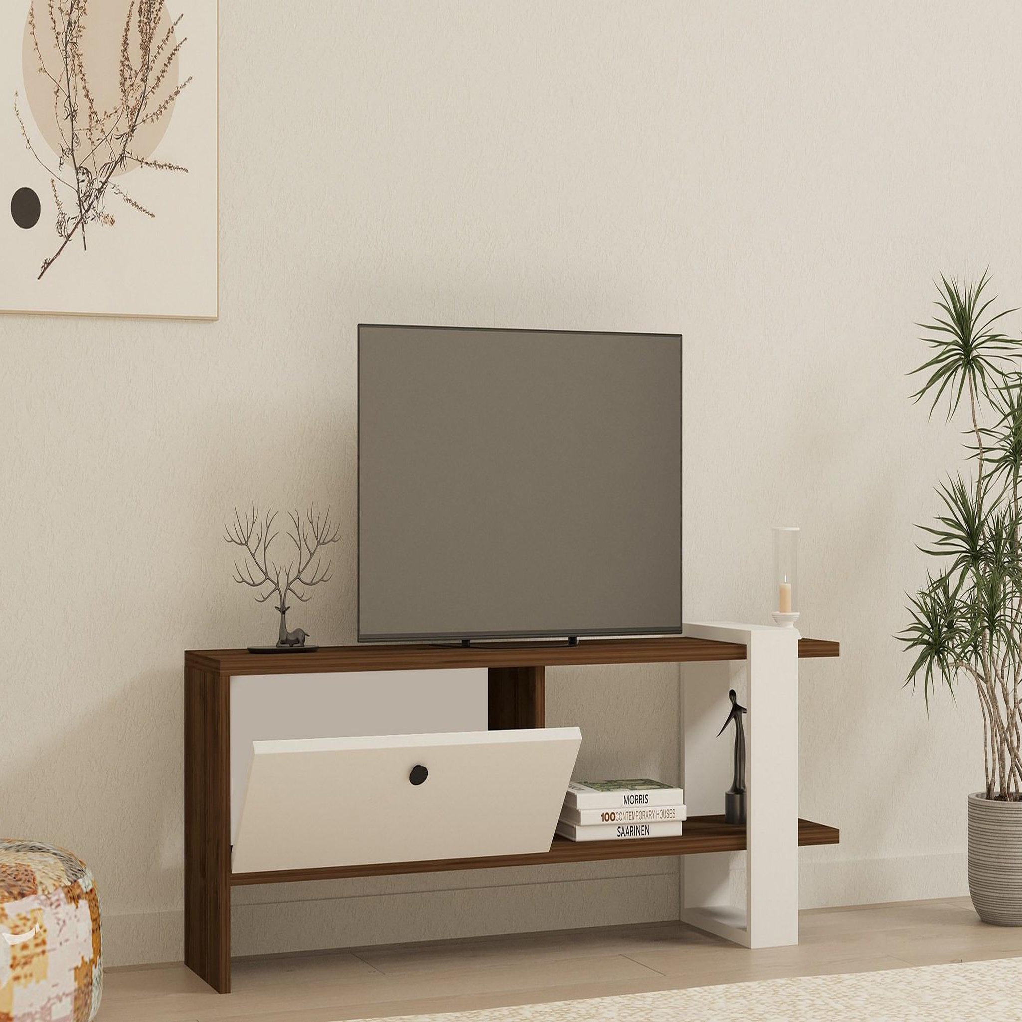 Voir la diapositive 3 : Habitat et Jardin Meuble tv en bois  gaye  - 120 x 25 x 36 cm - blanc