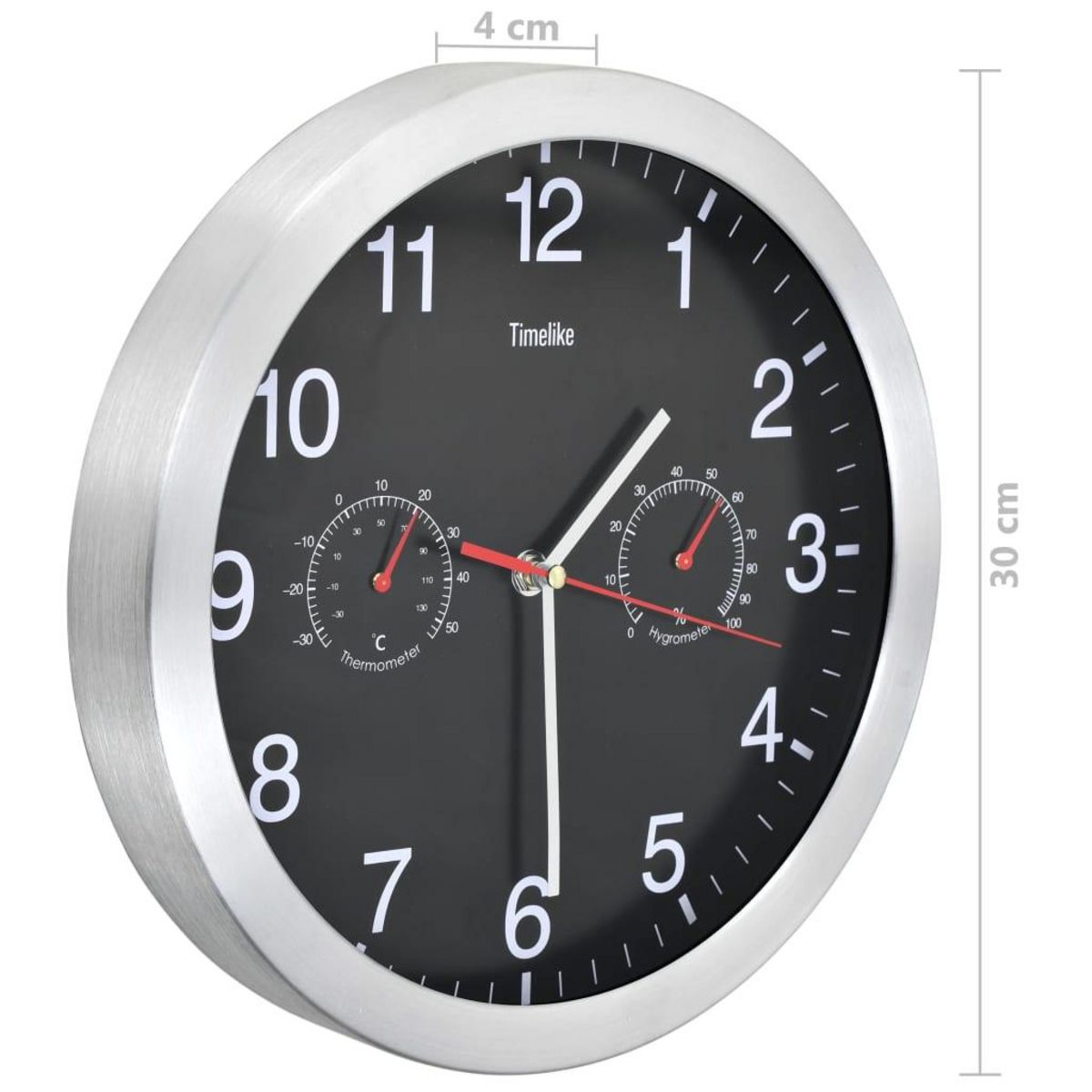 VIDAXL Horloge murale a quartz Hygrometre et thermometre 30 cm Noir