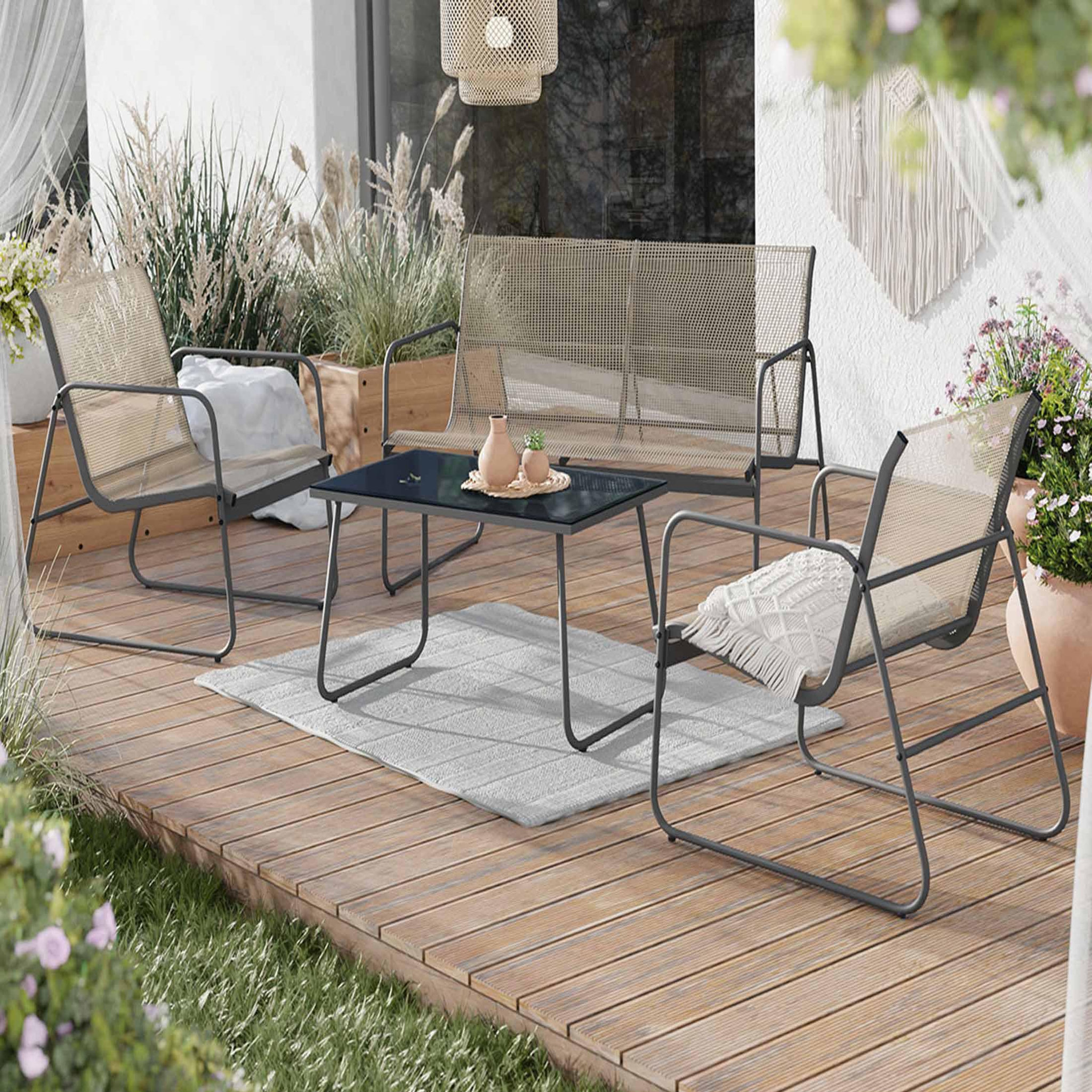 BEST MOBILIER Pilar - salon bas de jardin 4 places - métal et résine tressée. Coloris disponibles : Bicolore