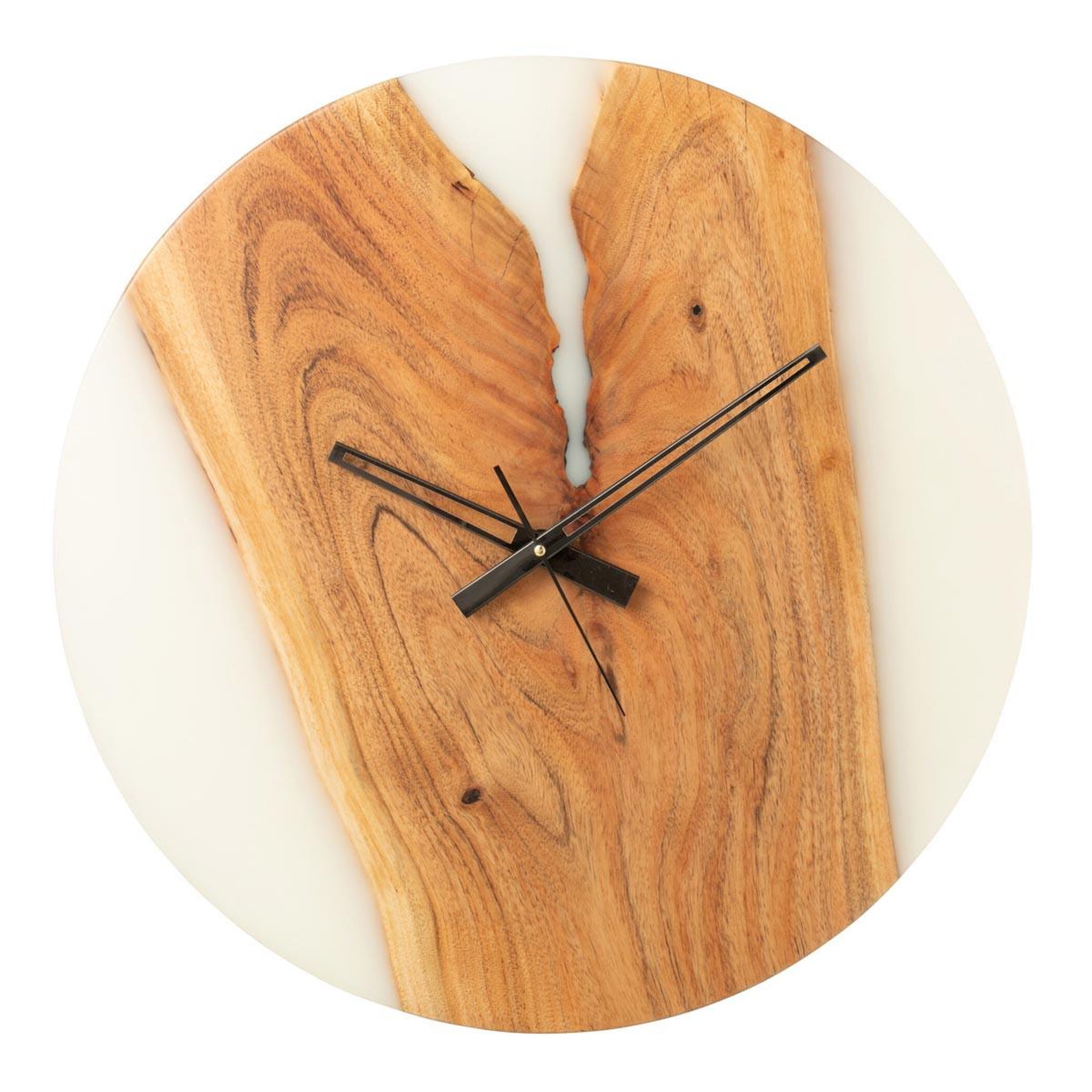 J-LINE Horloge murale en bois  douglas  55cm naturel & blanc