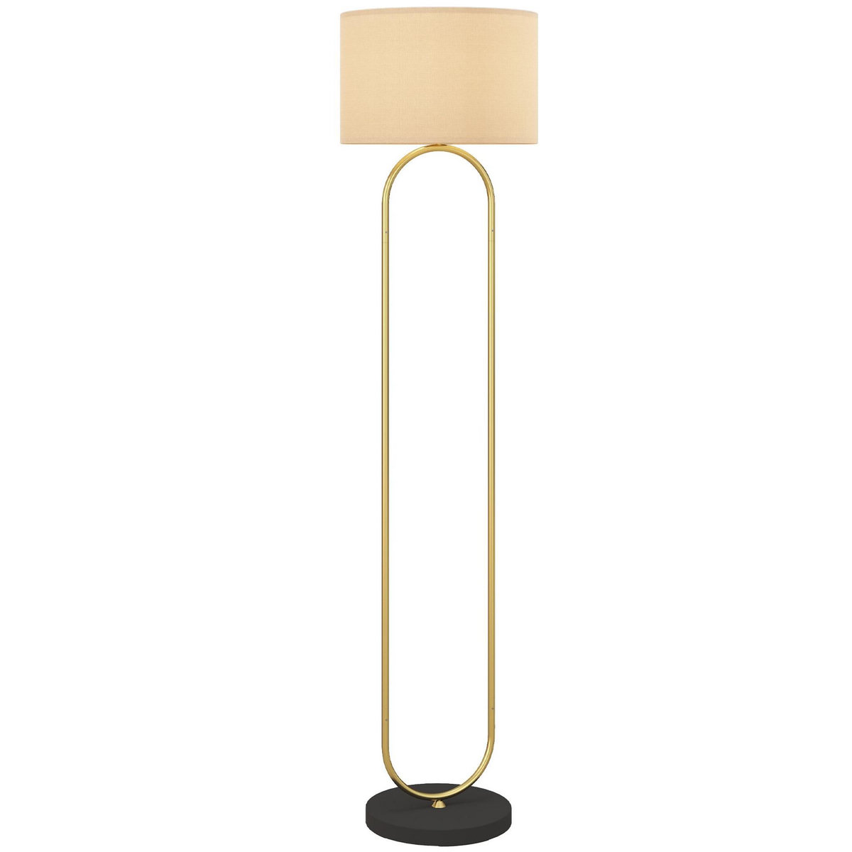 HOMCOM Lampadaire design néo-rétro H.156 cm structure mât métal doré arrondi abat-jour tissu lin
