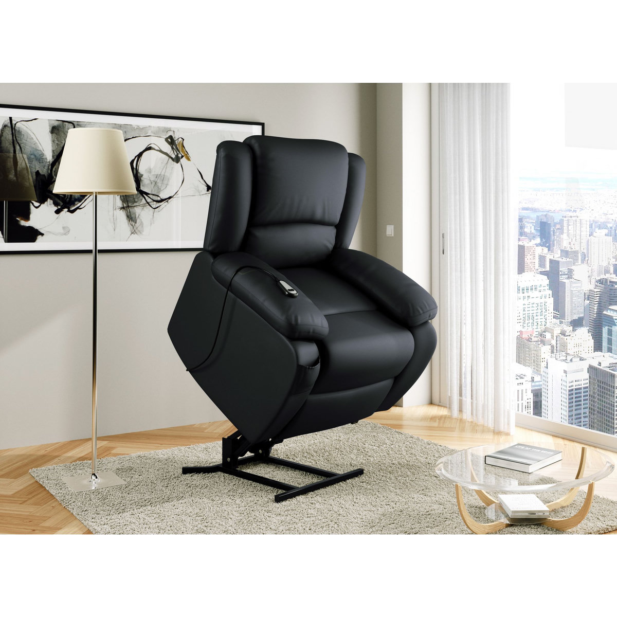 Fauteuil relax électrique avec  releveur pu coloris noir HELENA