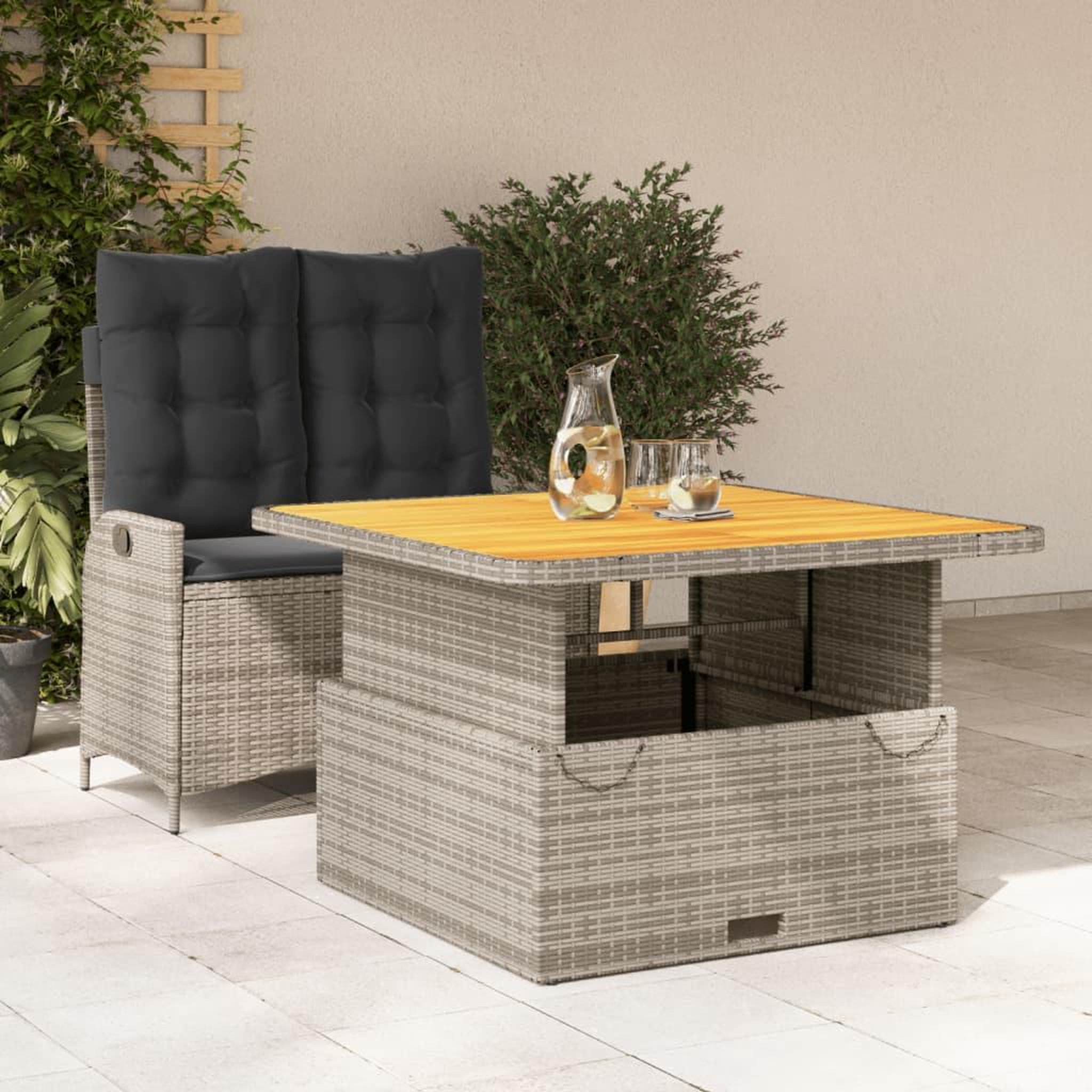 VIDAXL Ensemble a manger de jardin et coussins 2 pcs gris rotin