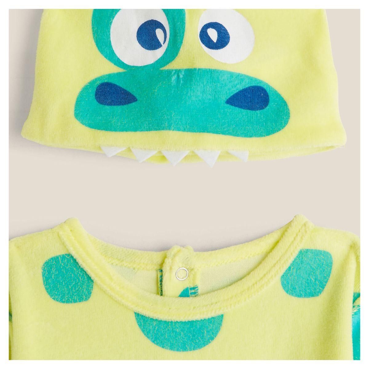 IN EXTENSO Dors bien velours déguisement Dino + bonnet bébé garçon