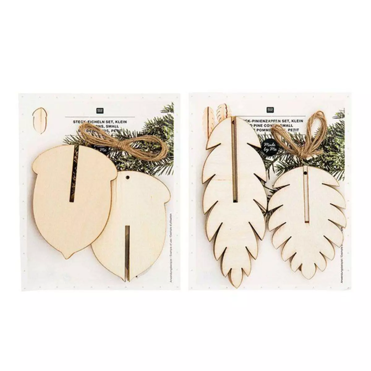 RICO DESIGN Décorations de Noël en bois - 3 glands + 3 pommes de pin en relief
