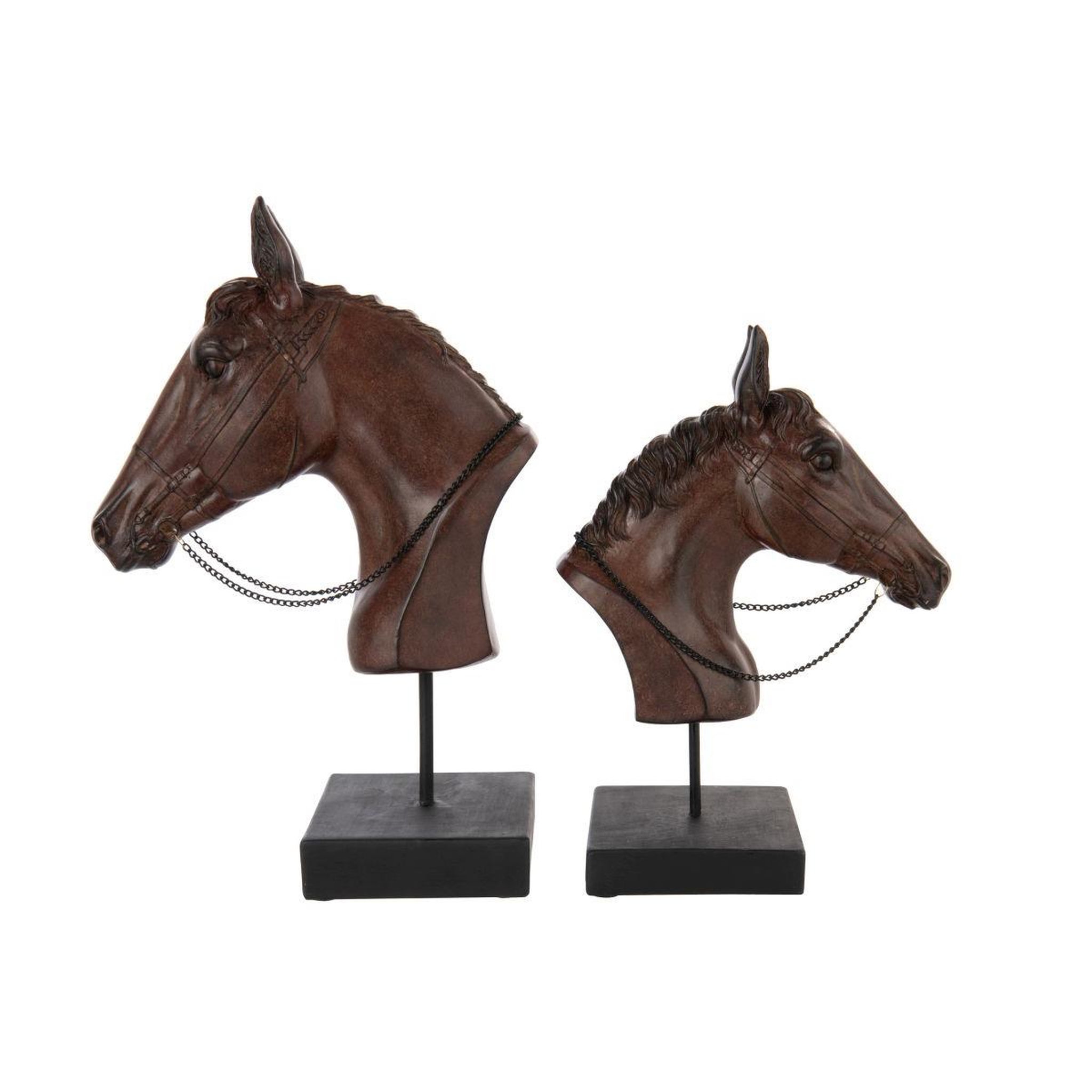 Voir la diapositive 3 : J-LINE Tête de cheval sur socle  ronny  35cm marron foncé