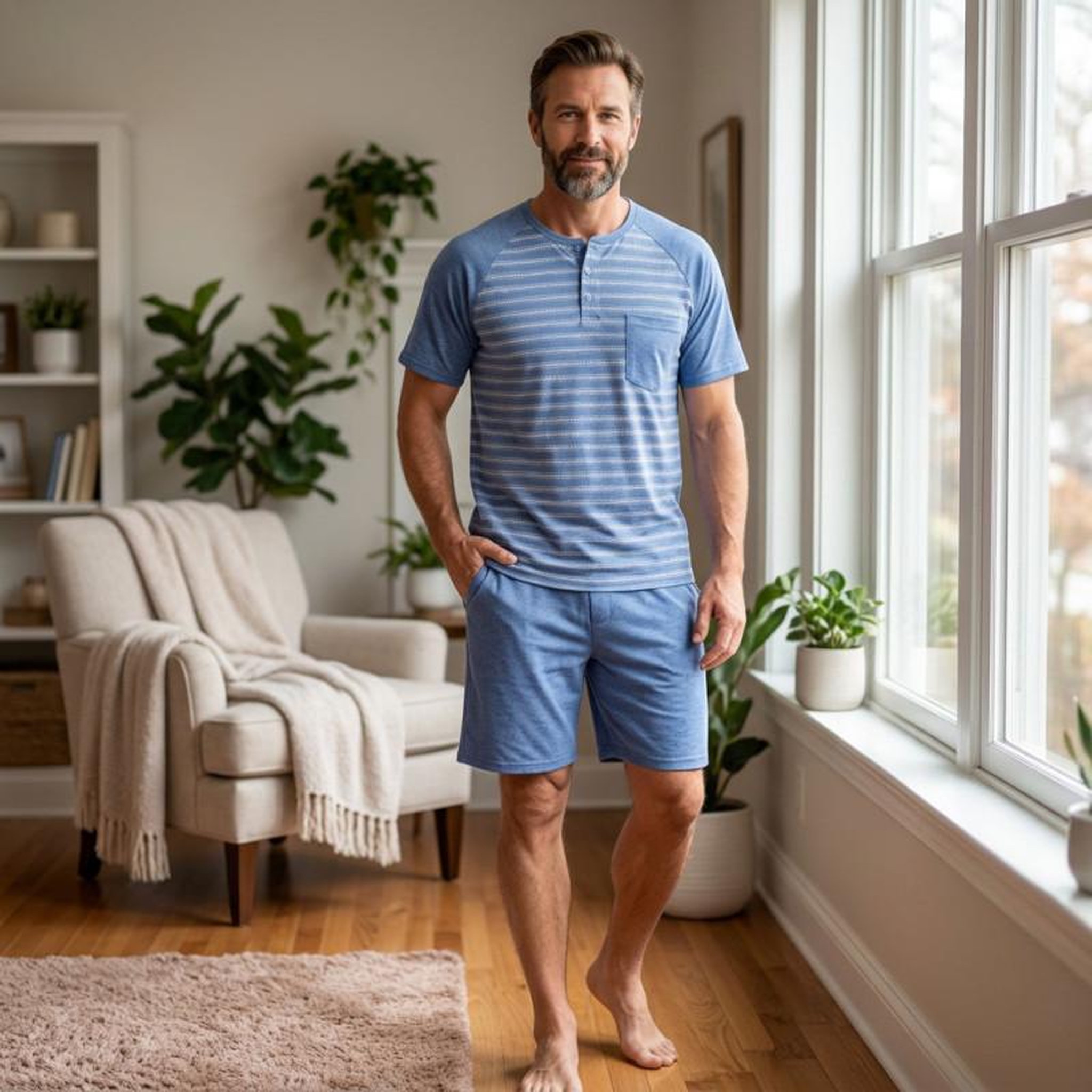 Voir la diapositive 2 : OZABI OZABI Ensemble Pyjama Pyjama Court Homme Coton