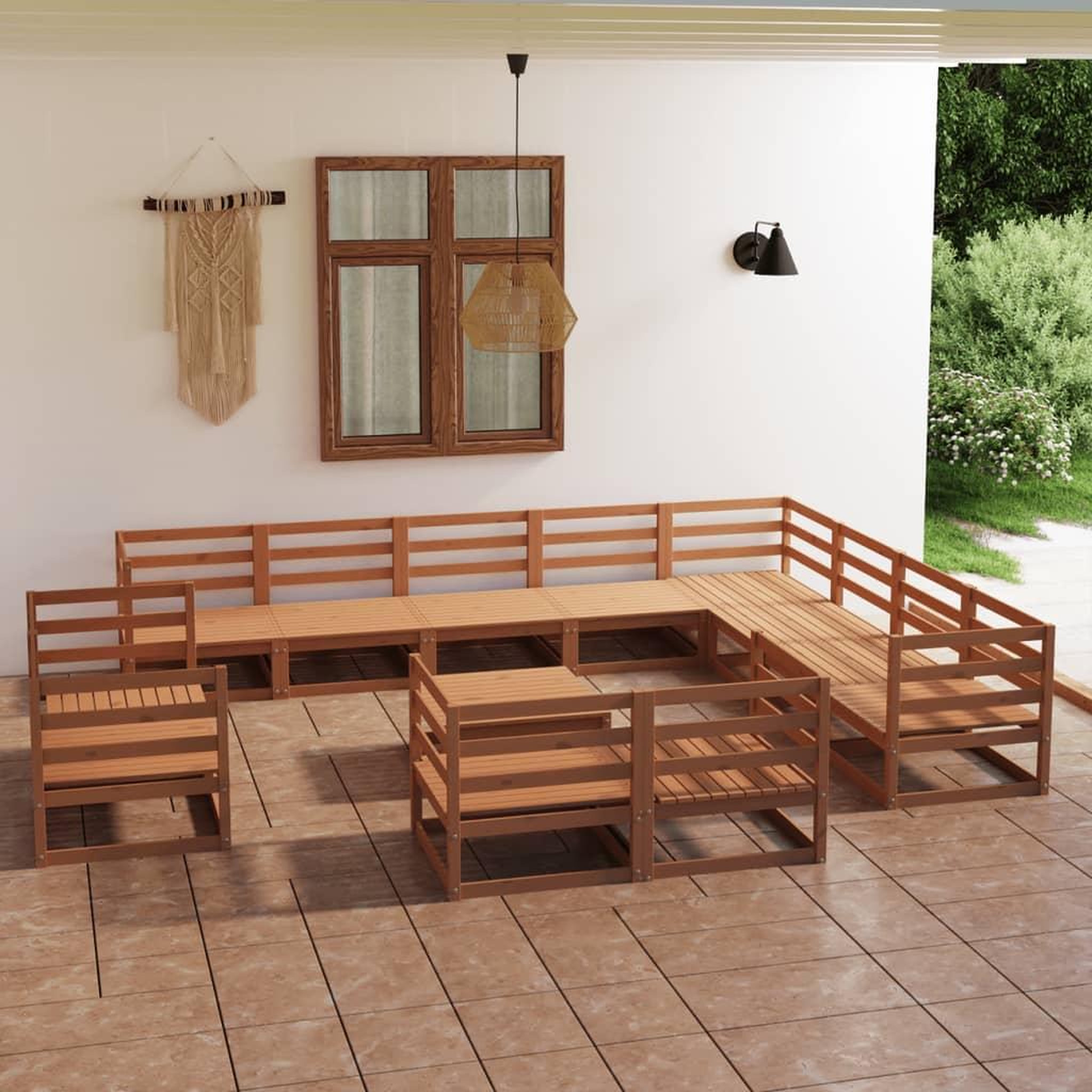 Voir la diapositive 1 : VIDAXL Salon de jardin 13 pcs marron miel bois de pin massif