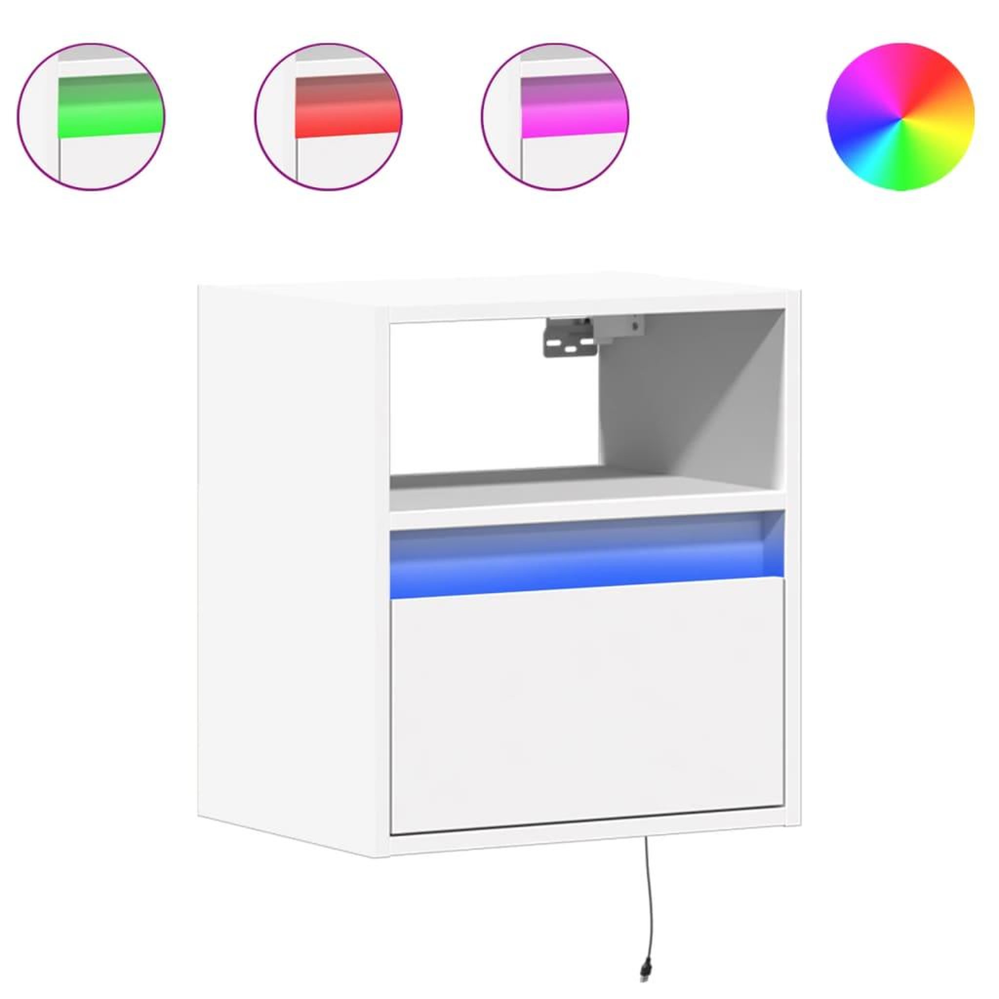 Voir la diapositive 2 : VIDAXL Tables de chevet murales avec lumieres LED 2 pcs blanc