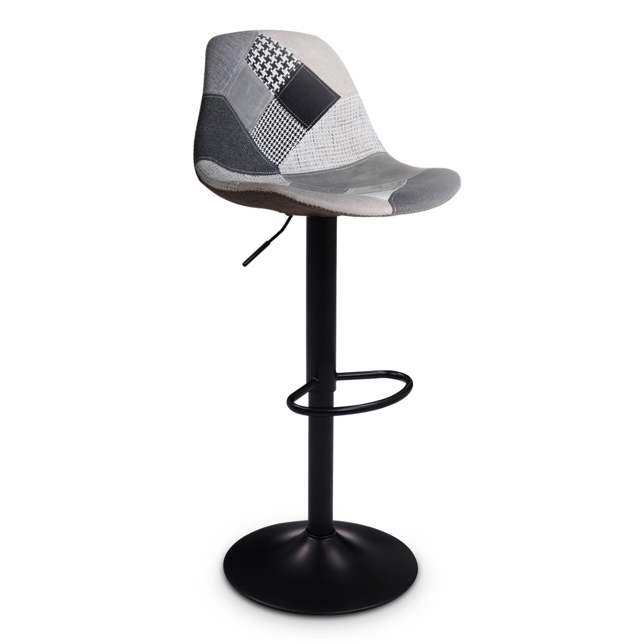 Voir la diapositive 4 : ID MARKET Lot de 2 tabourets de bar karl design patchworks noirs, gris et blancs pied noir