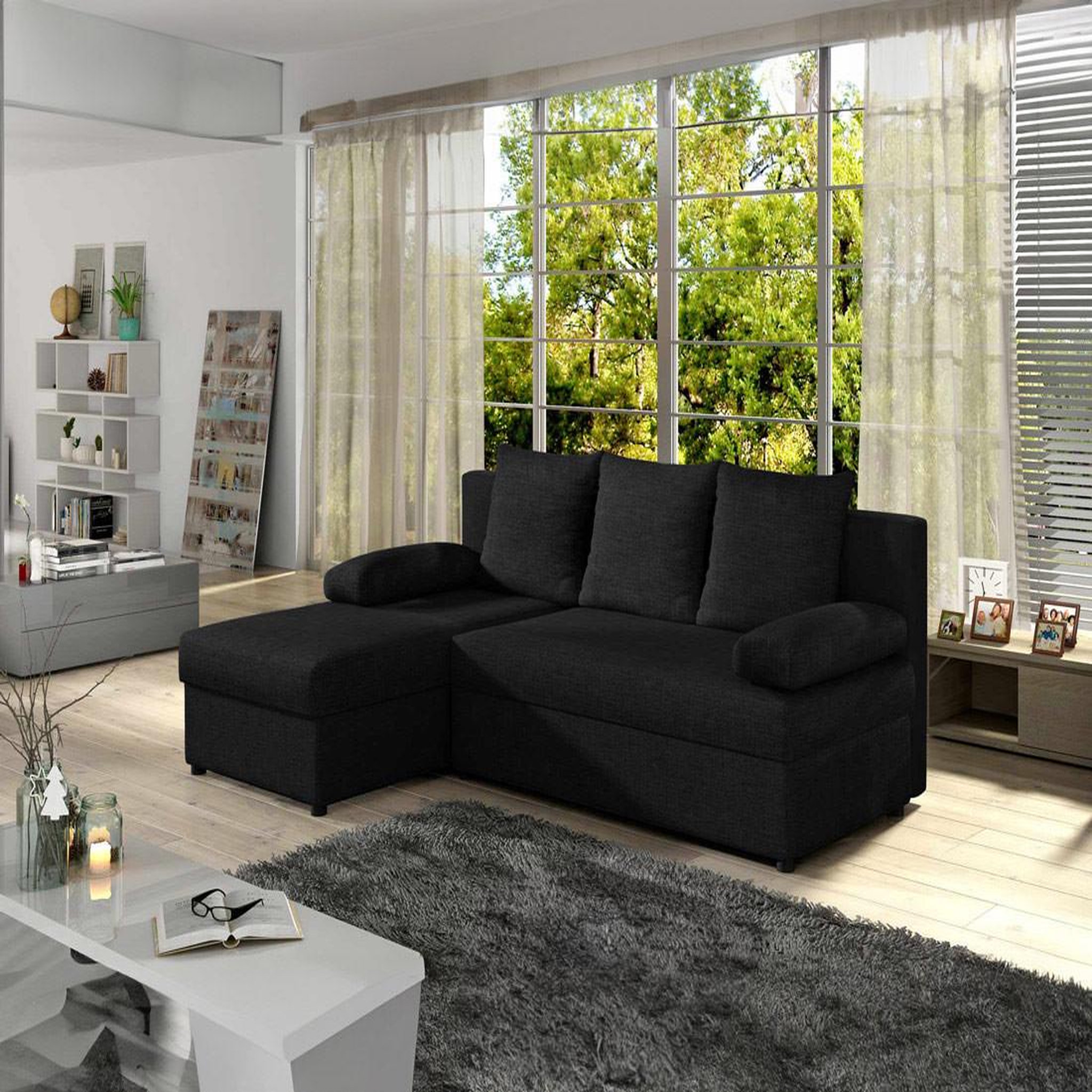 Voir la diapositive 1 : BEST MOBILIER Numancia - canapé d'angle réversible 4 places - convertible avec coffre - en tissu