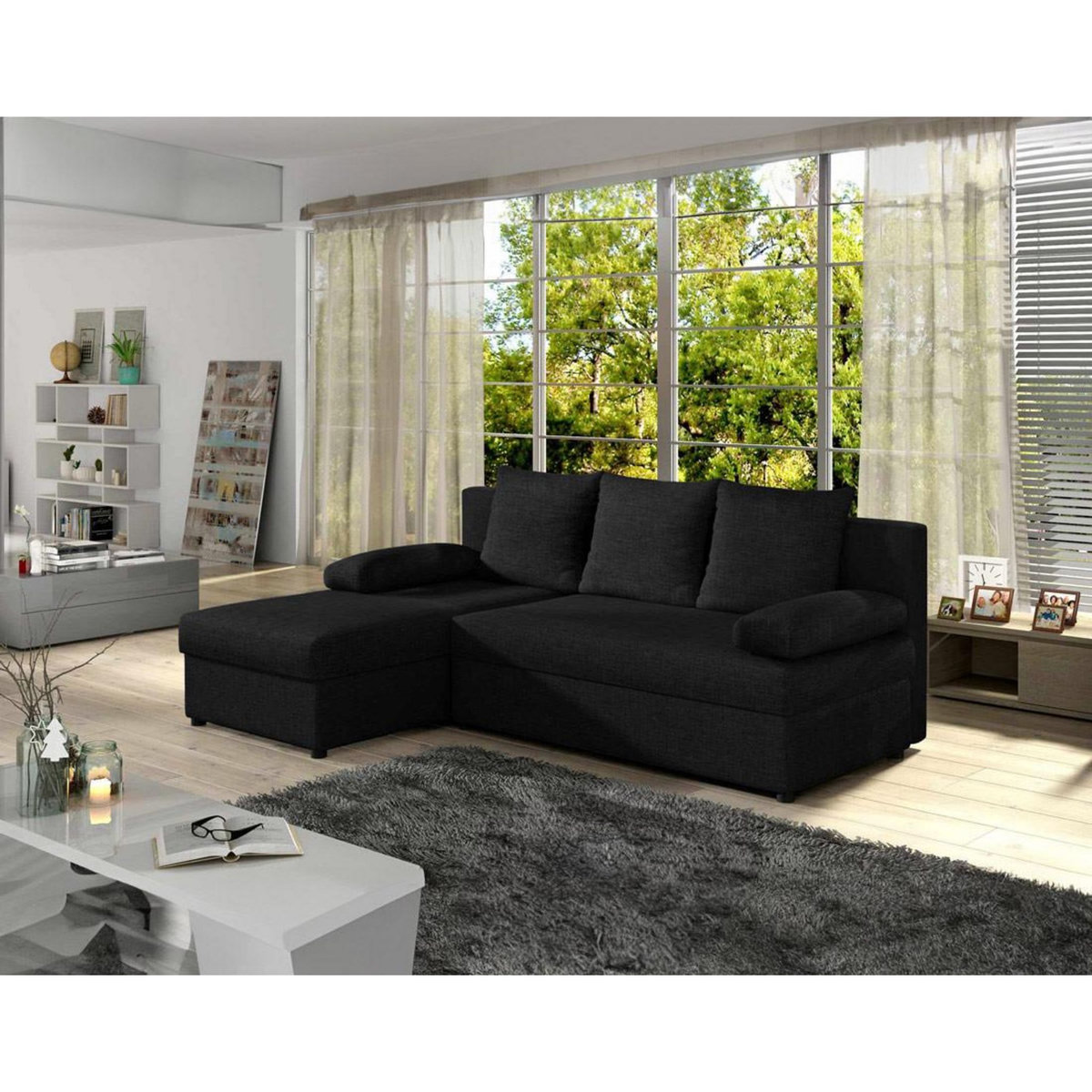 BEST MOBILIER Numancia - canapé d'angle réversible 4 places - convertible avec coffre - en tissu