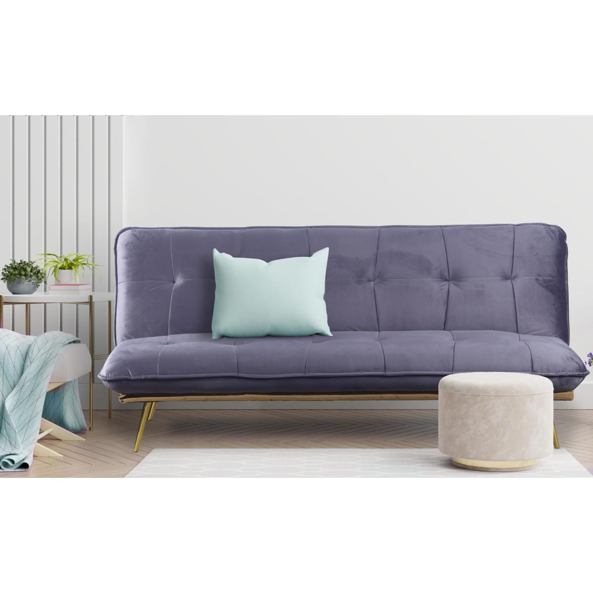 Voir la diapositive 5 : Paris Prix Canapé Convertible en Velours  Floran  182cm Gris