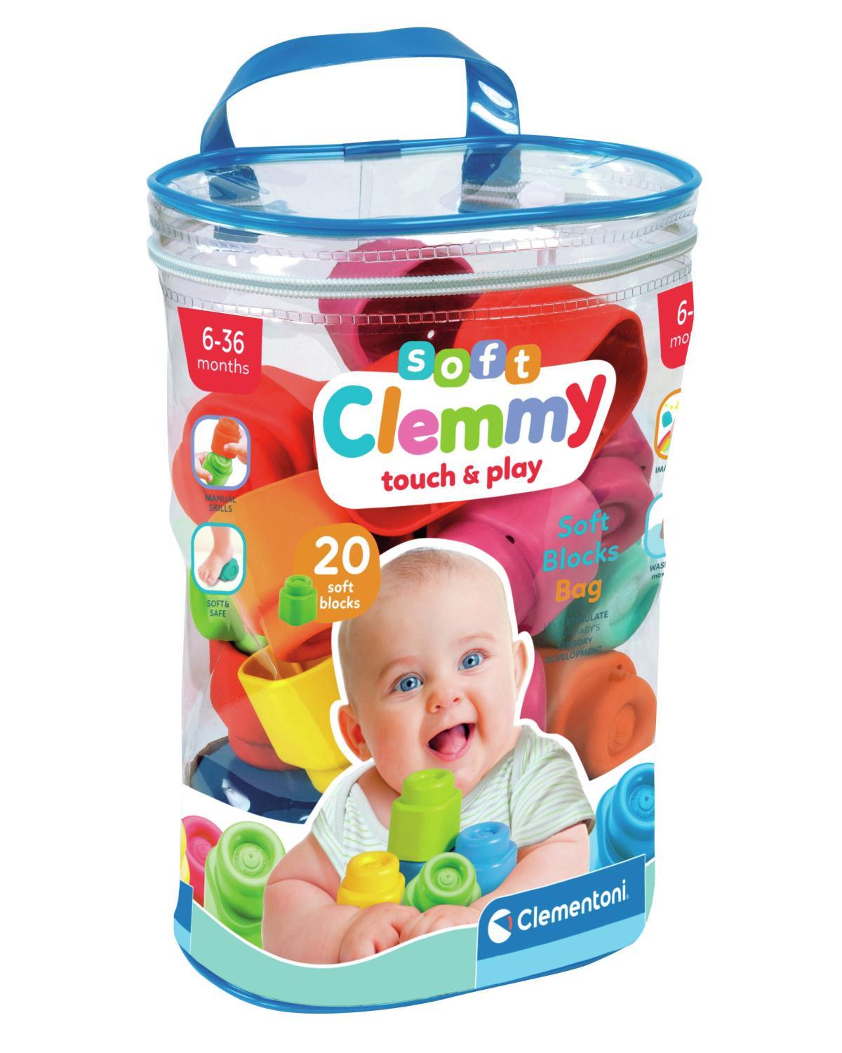 Clementoni - Clemmy Baby - Sac 20 cubes souples - Mixte - A partir de 9 mois - Cube souple assure une securite et peut passer en
