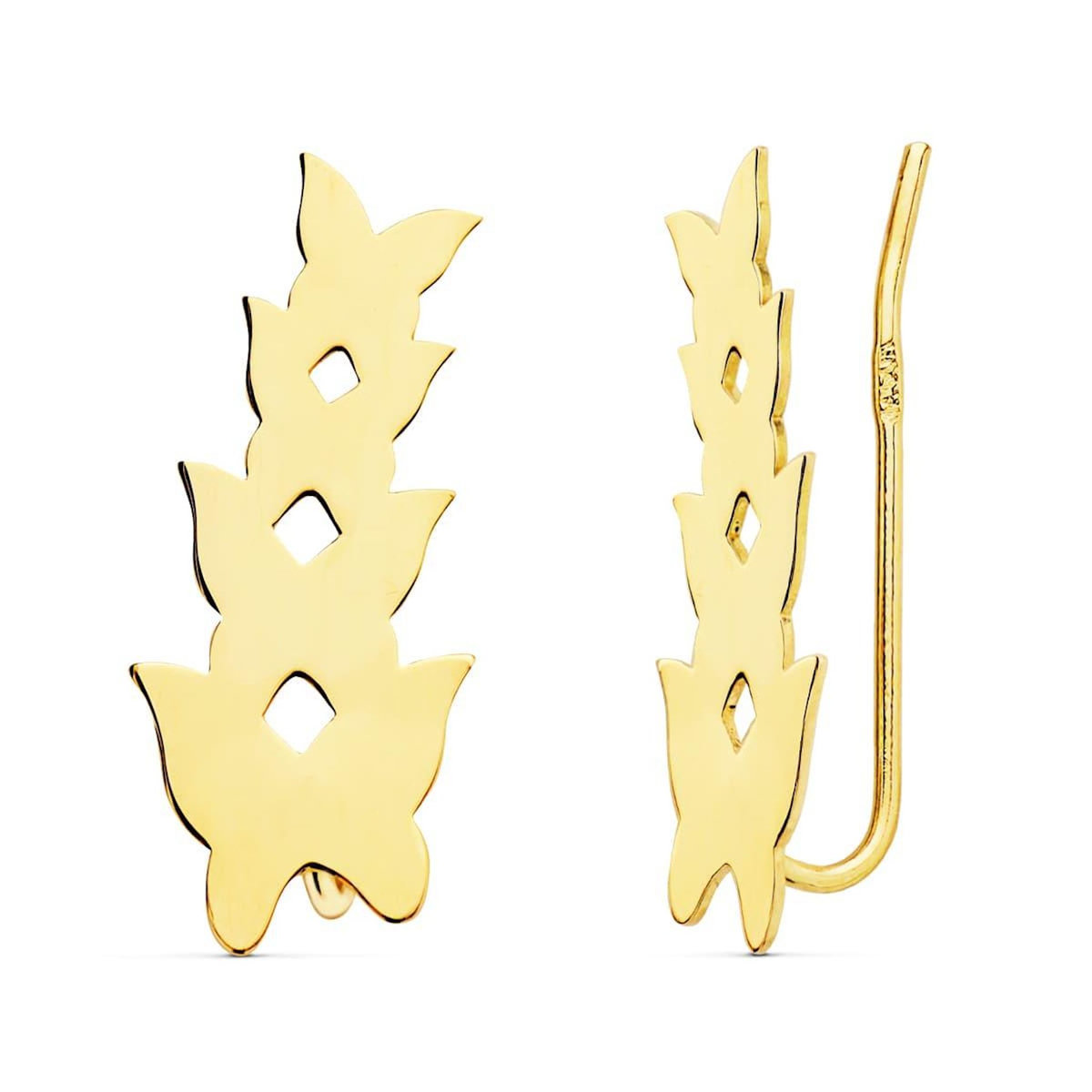 L'ATELIER D'AZUR Boucles d'Oreilles Or 18 Carats 750 Jaune - Contours Grimpeurs - Papillons