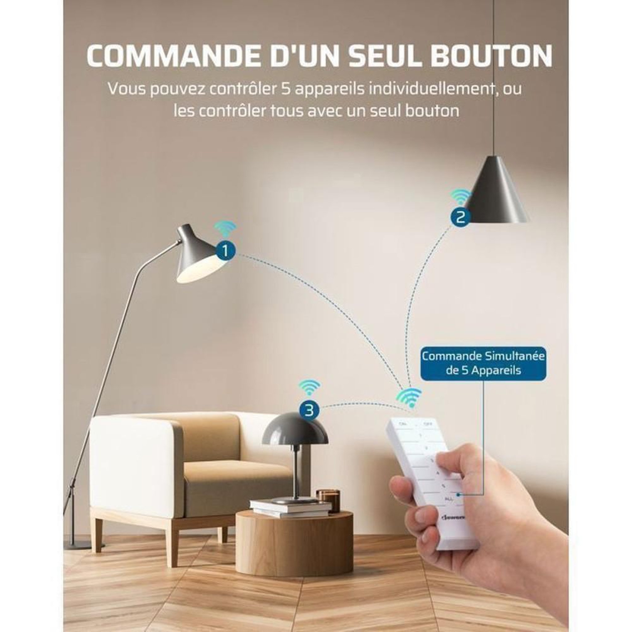 Voir la diapositive 2 : Kit prises connectées télécommandées 4 sorties + 1 télécommande, EU Type E/F, contrôle RF 433,92 MHz jusqu'à 30 m, blanc