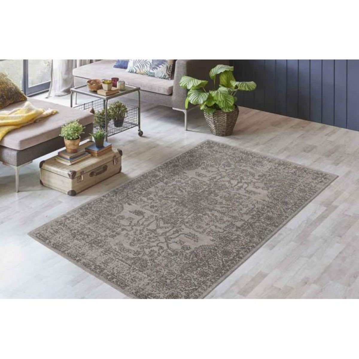 Paris Prix Tapis Tissé Motif Vintage Délavé  Percy  Gris & Taupe
