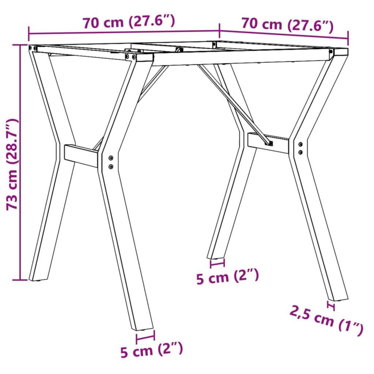 VIDAXL Pieds de table a manger cadre en Y 70x70x73 cm acier