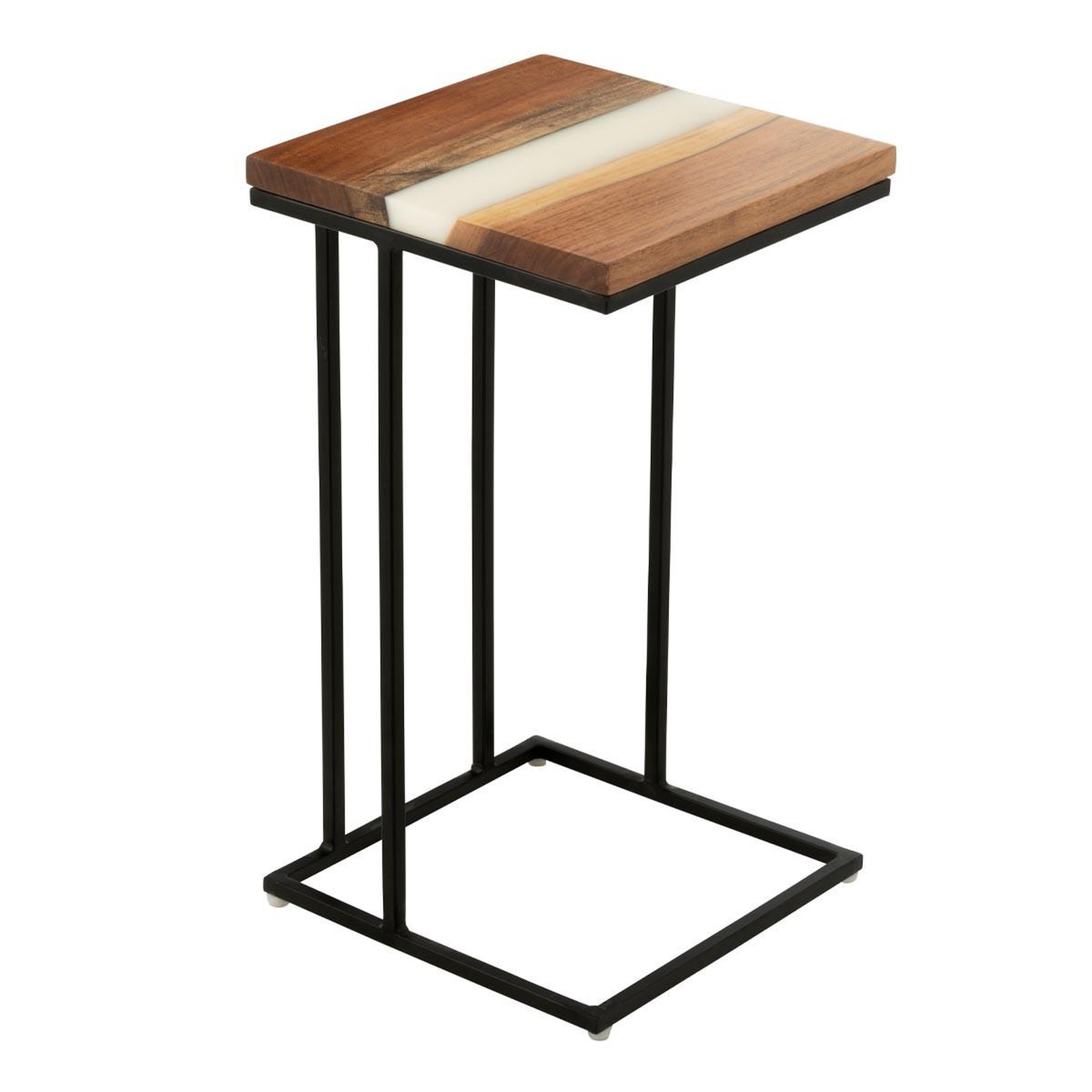 J-LINE Table d'appoint carrée en bois  douglas  55cm naturel & blanc