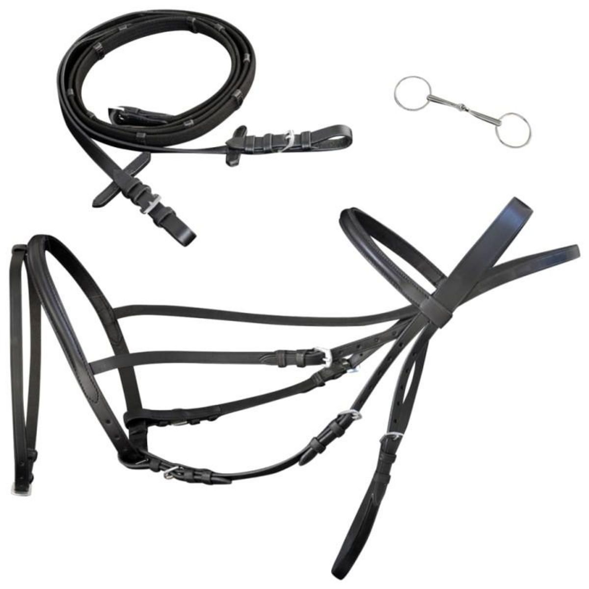 VIDAXL Bride Flash en cuir avec rênes et embout poney Noir