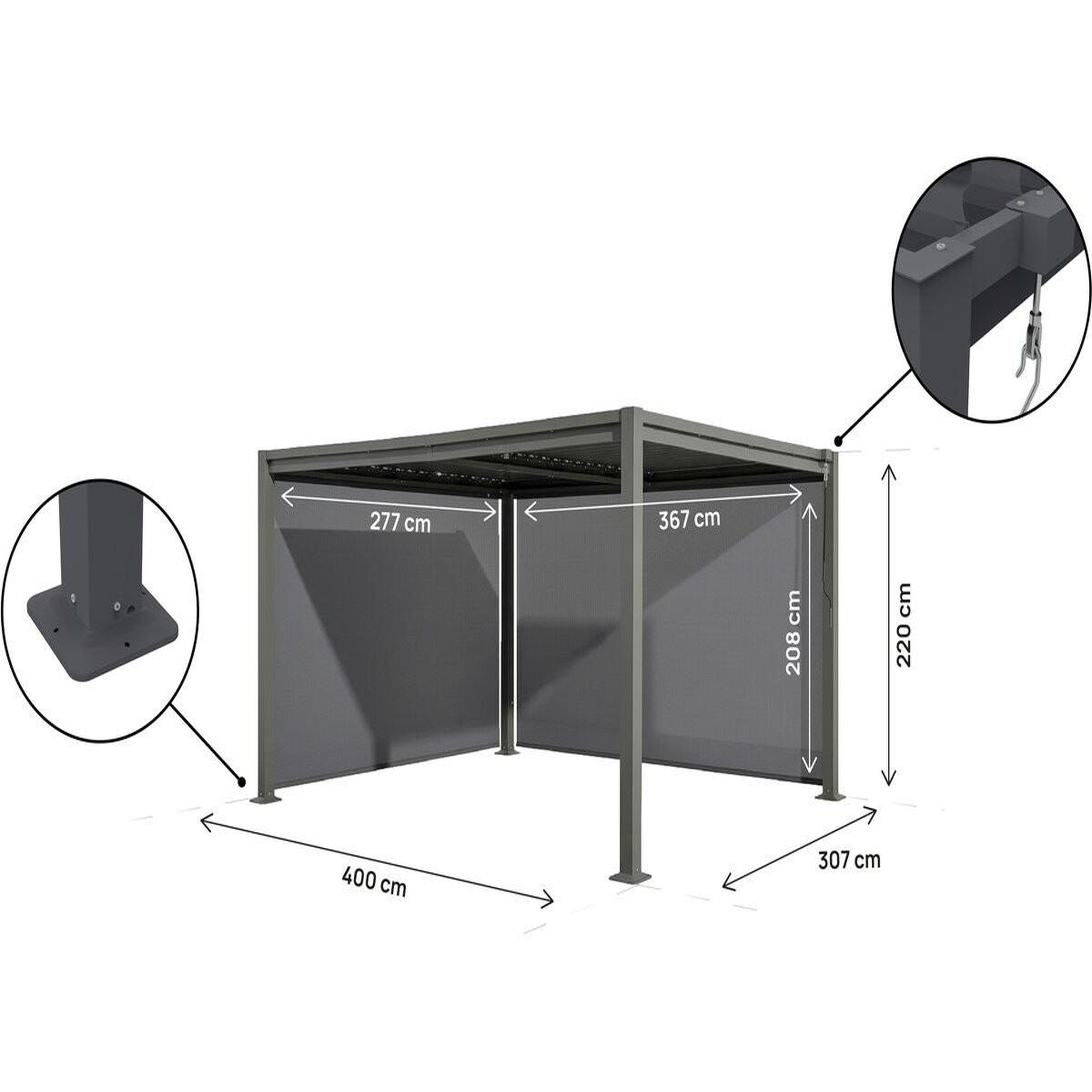 Voir la diapositive 4 : Habitat et Jardin Pergola bioclimatique avec 2 stores en acier galvanisé  howard  - 3 x 4 m - gris