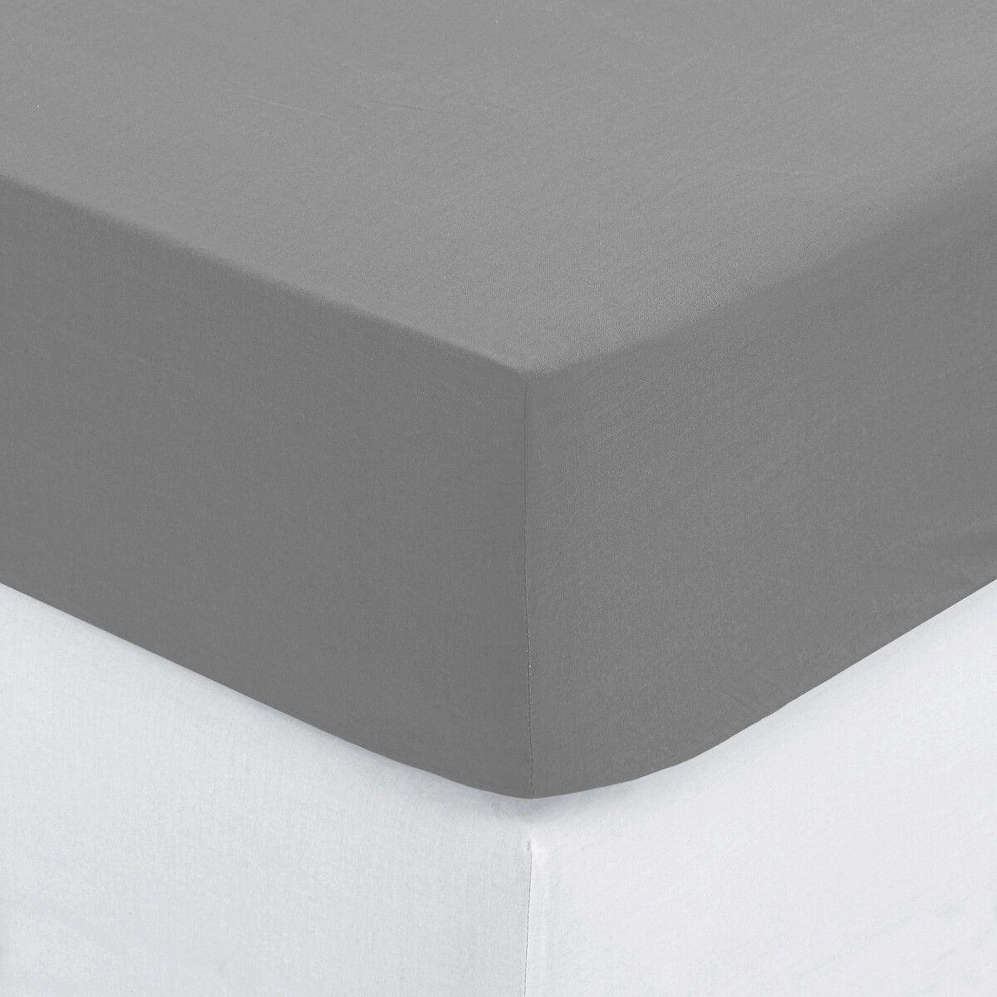 Voir la diapositive 2 : ATMOSPHERA Drap housse 2 personnes  percale  160x200cm gris