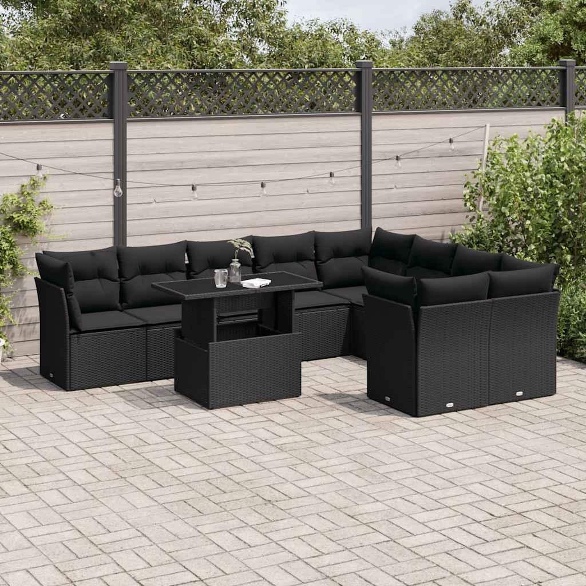 VIDAXL Salon de jardin 10 pcs avec coussins noir resine tressee