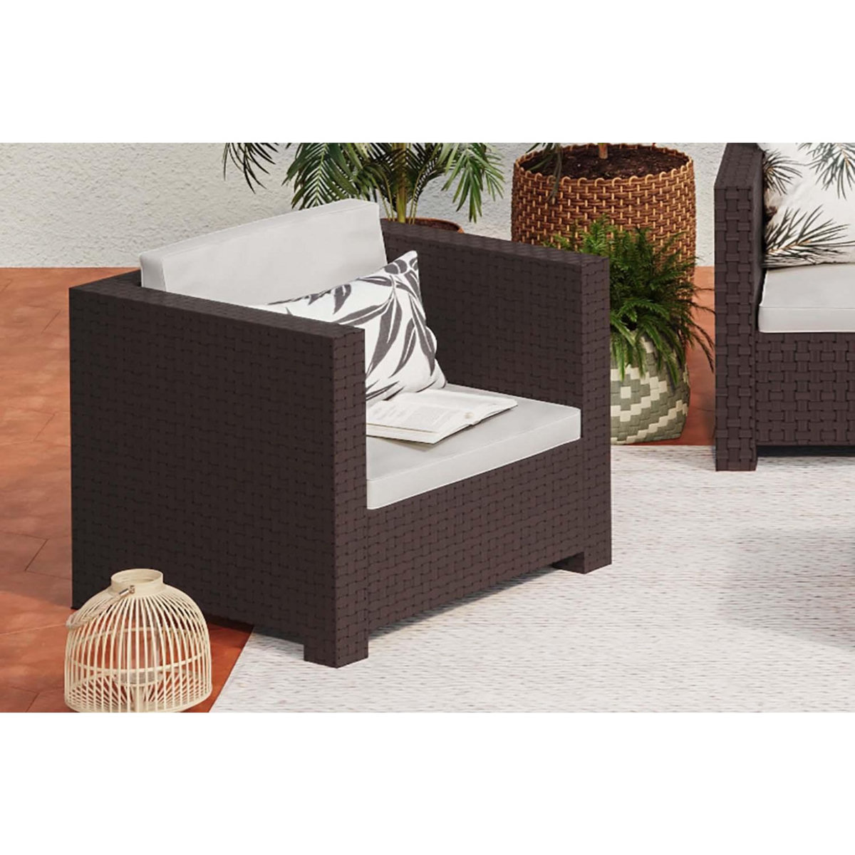 CONCEPT USINE Salon de jardin 2 places effet résine tressée gris ANKARA