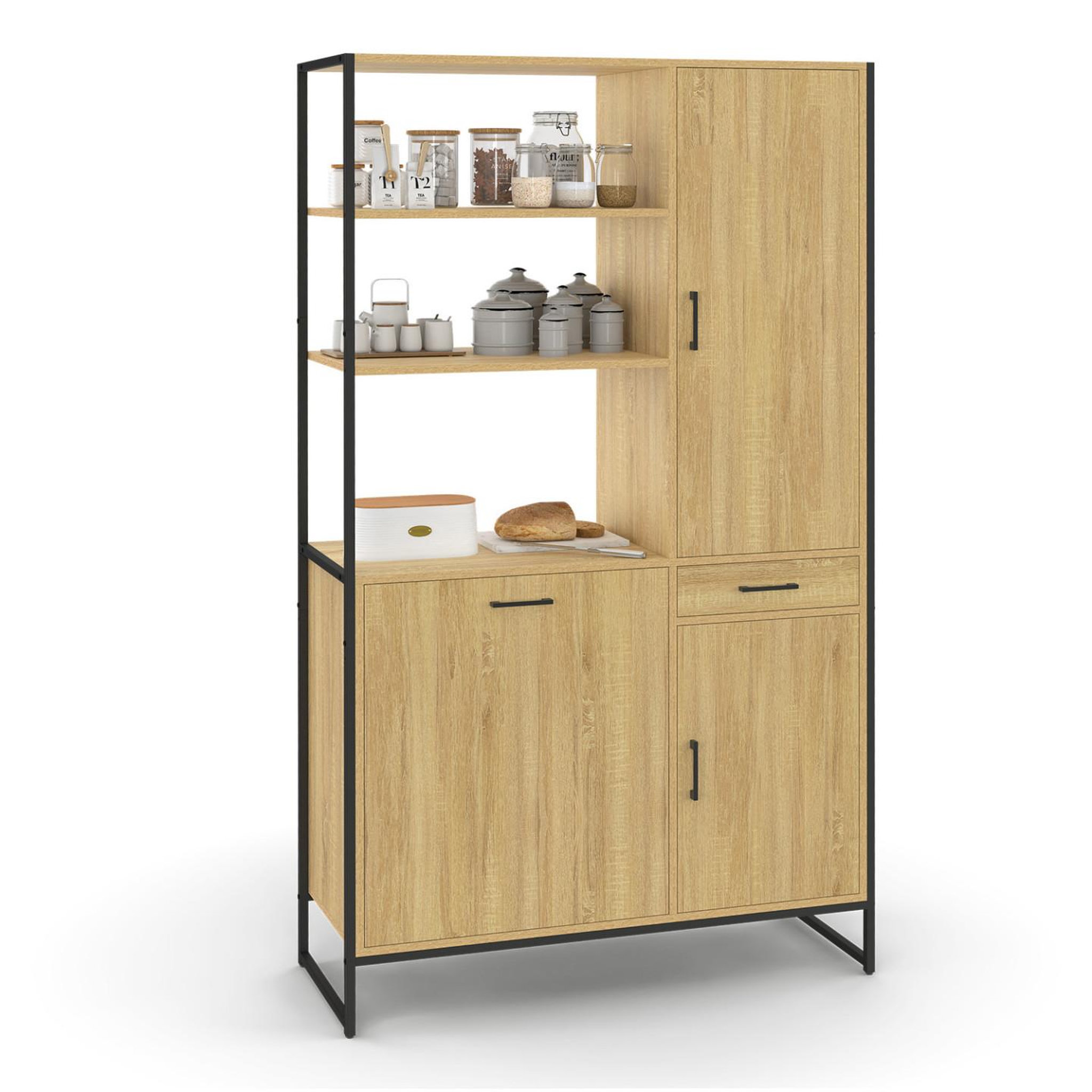 ID MARKET Buffet de cuisine avec colonne de rangement 100 cm detroit 3 portes + tiroir design industriel